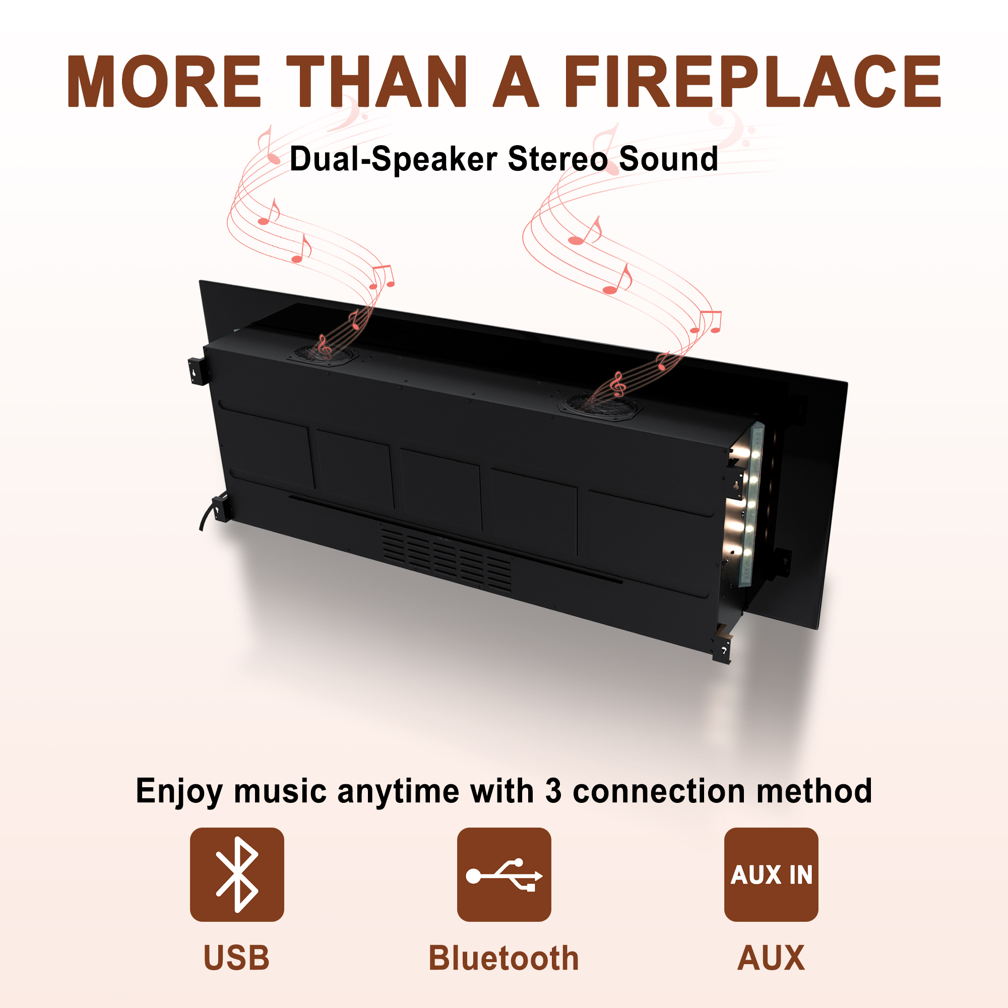 5120 BTU 42/50/60/72 in. Wall-Mounted Black Electric Fireplace Insert with 2-Speaker Stereo Sound
