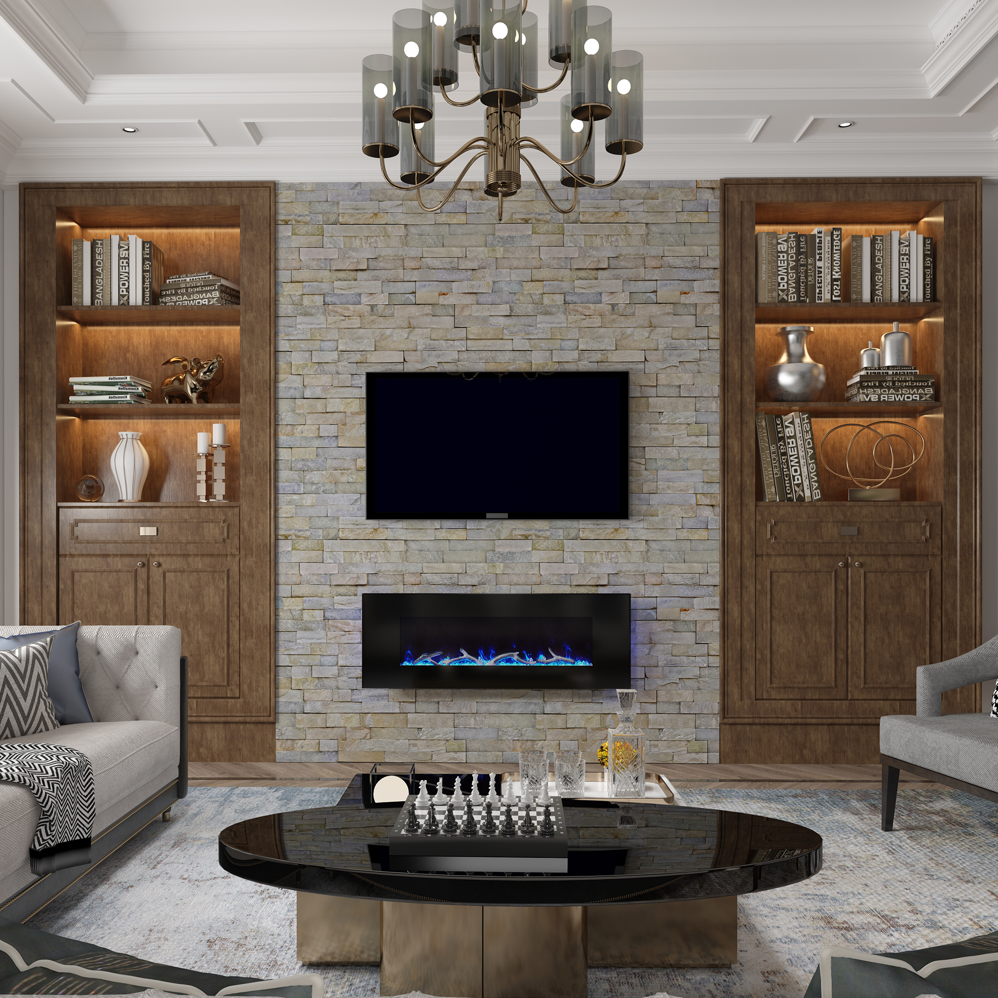 5120 BTU 42/50/60/72 in. Wall-Mounted Black Electric Fireplace Insert with 2-Speaker Stereo Sound