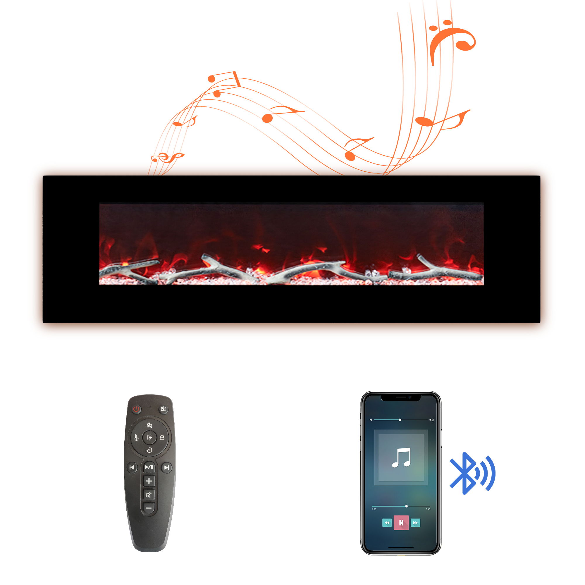 5120 BTU 42/50/60/72 in. Wall-Mounted Black Electric Fireplace Insert with 2-Speaker Stereo Sound