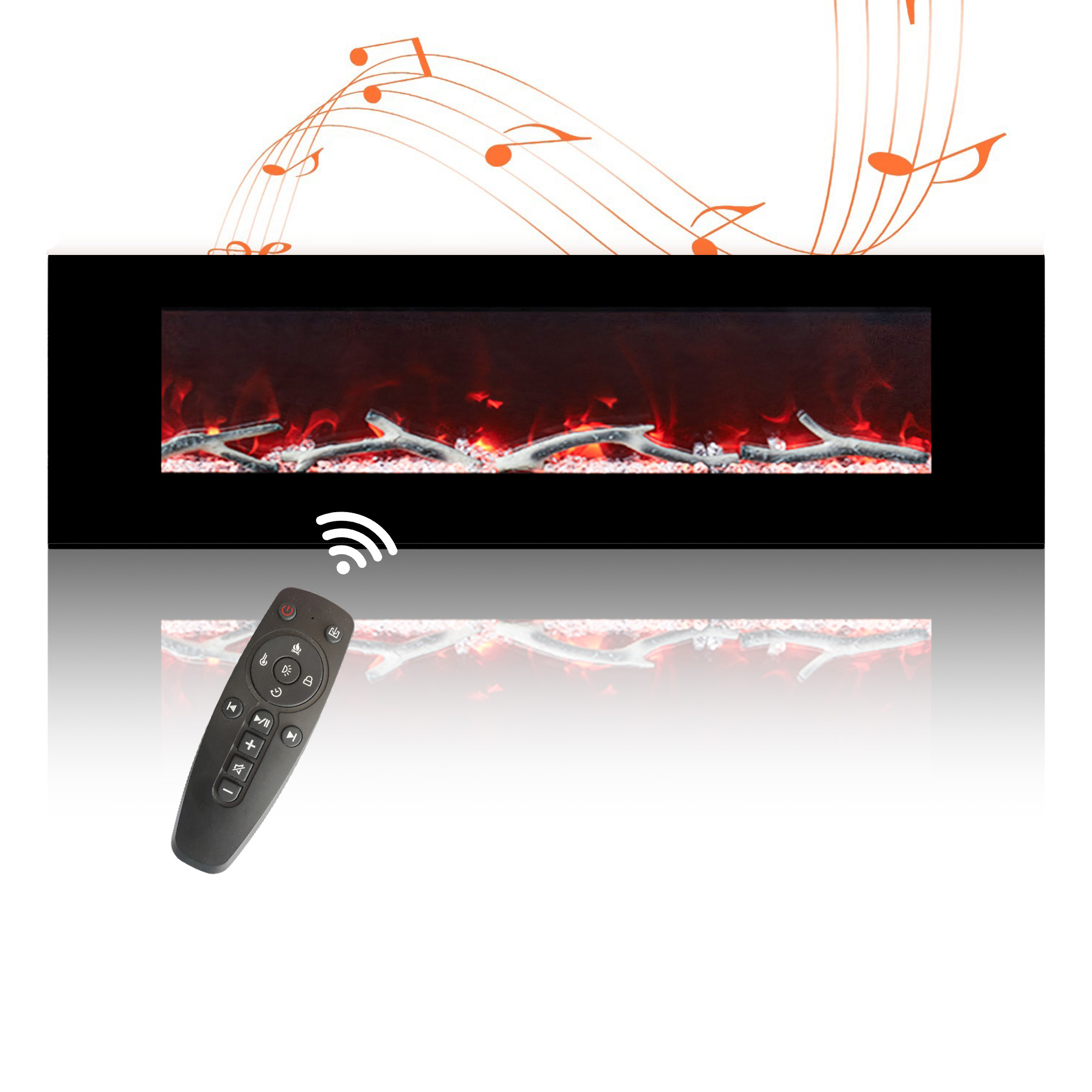 5120 BTU 42/50/60/72 in. Wall-Mounted Black Electric Fireplace Insert with 2-Speaker Stereo Sound