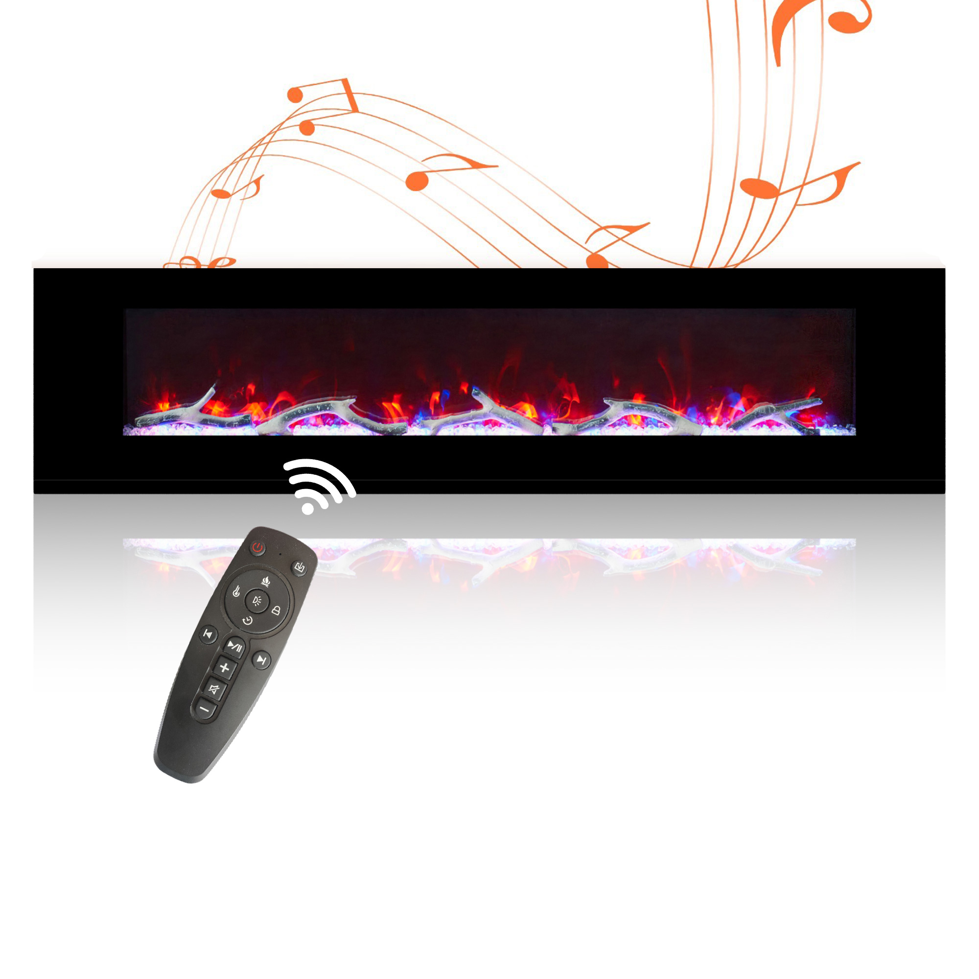 5120 BTU 42/50/60/72 in. Wall-Mounted Black Electric Fireplace Insert with 2-Speaker Stereo Sound