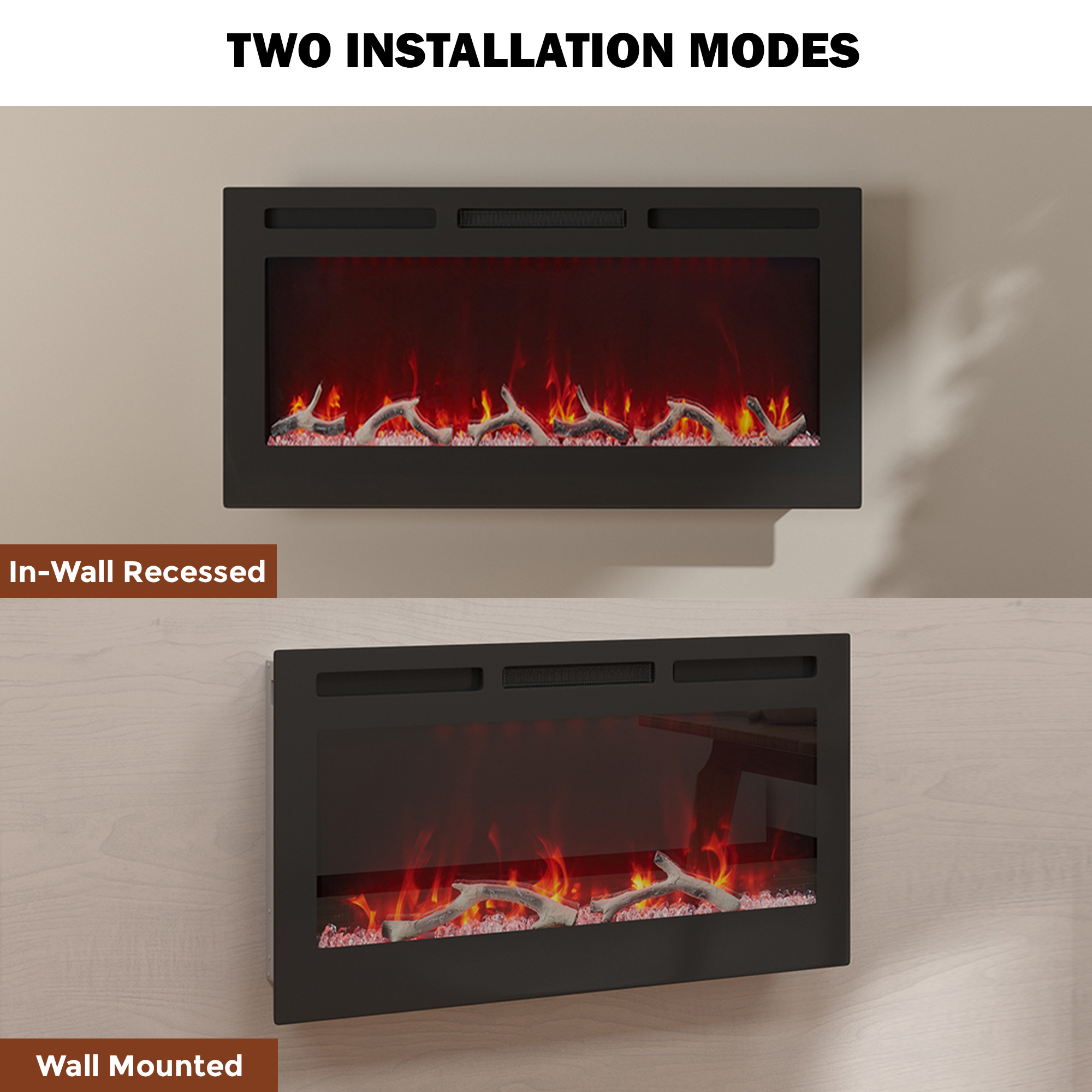 36/42/60/72 in. 4780 BTU Recessed/Wall-mounted Electric Fireplace