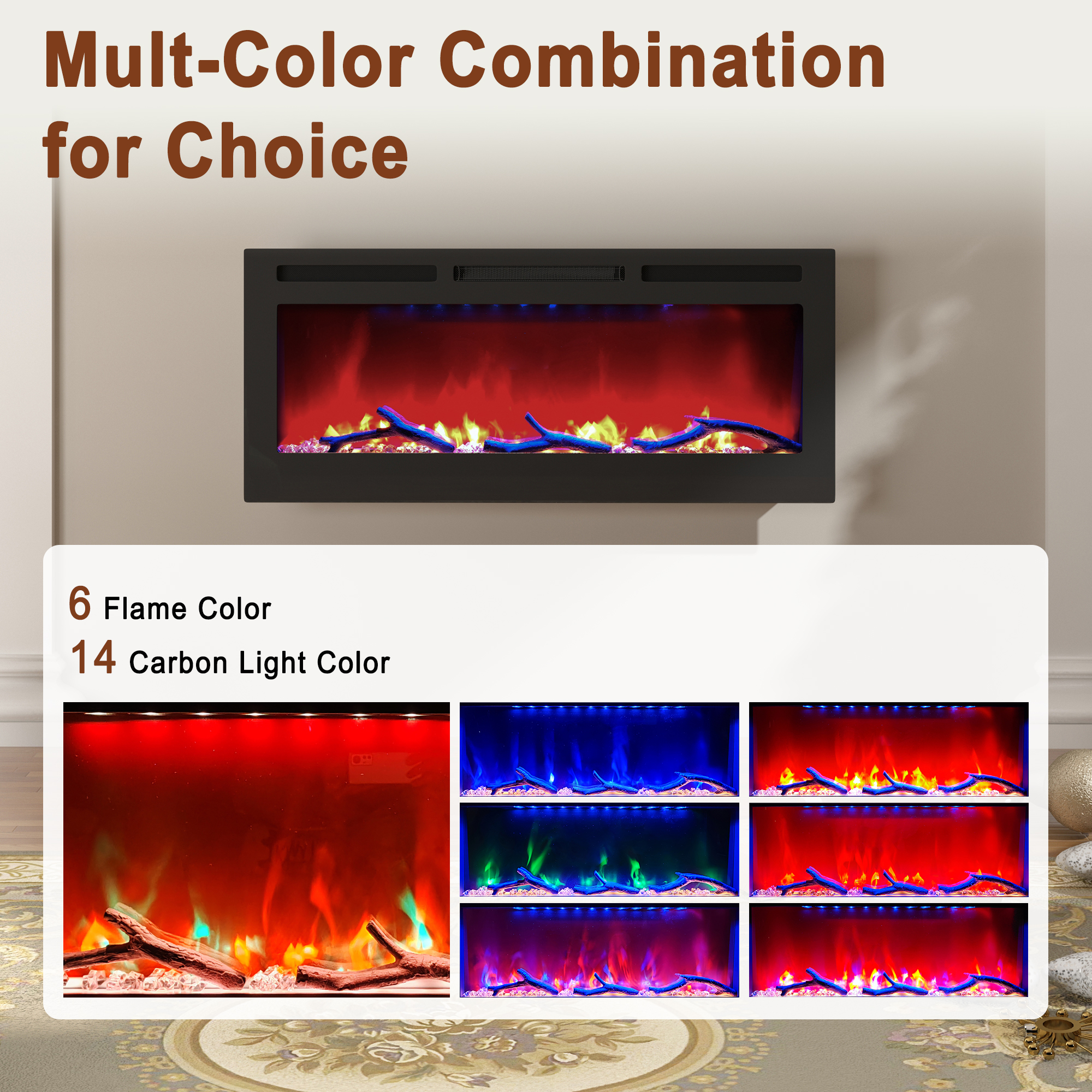 36/42/60/72 in. 4780 BTU Recessed/Wall-mounted Electric Fireplace