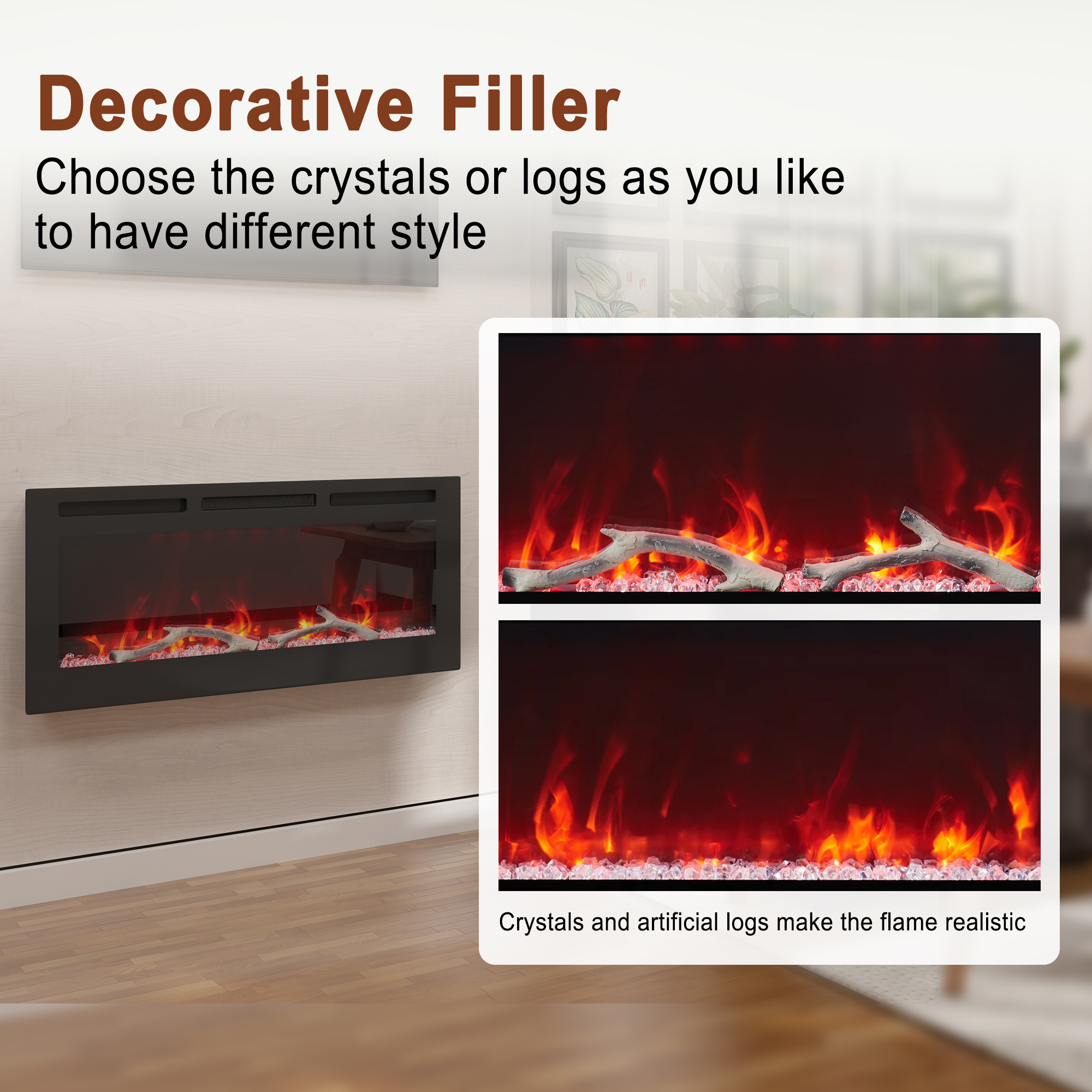 36/42/60/72 in. 4780 BTU Recessed/Wall-mounted Electric Fireplace