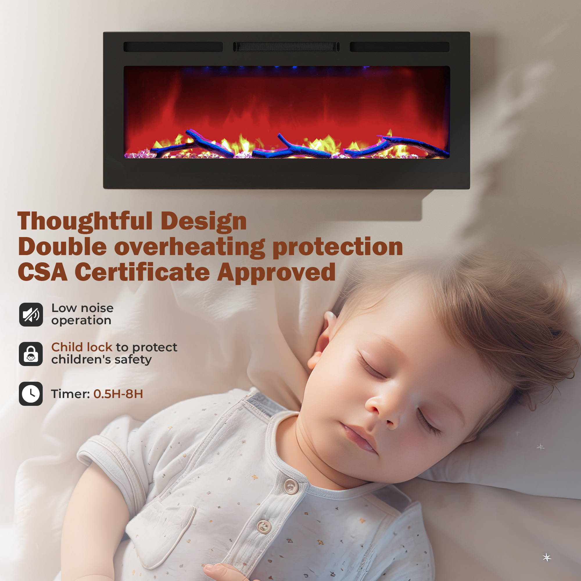 36/42/60/72 in. 4780 BTU Recessed/Wall-mounted Electric Fireplace