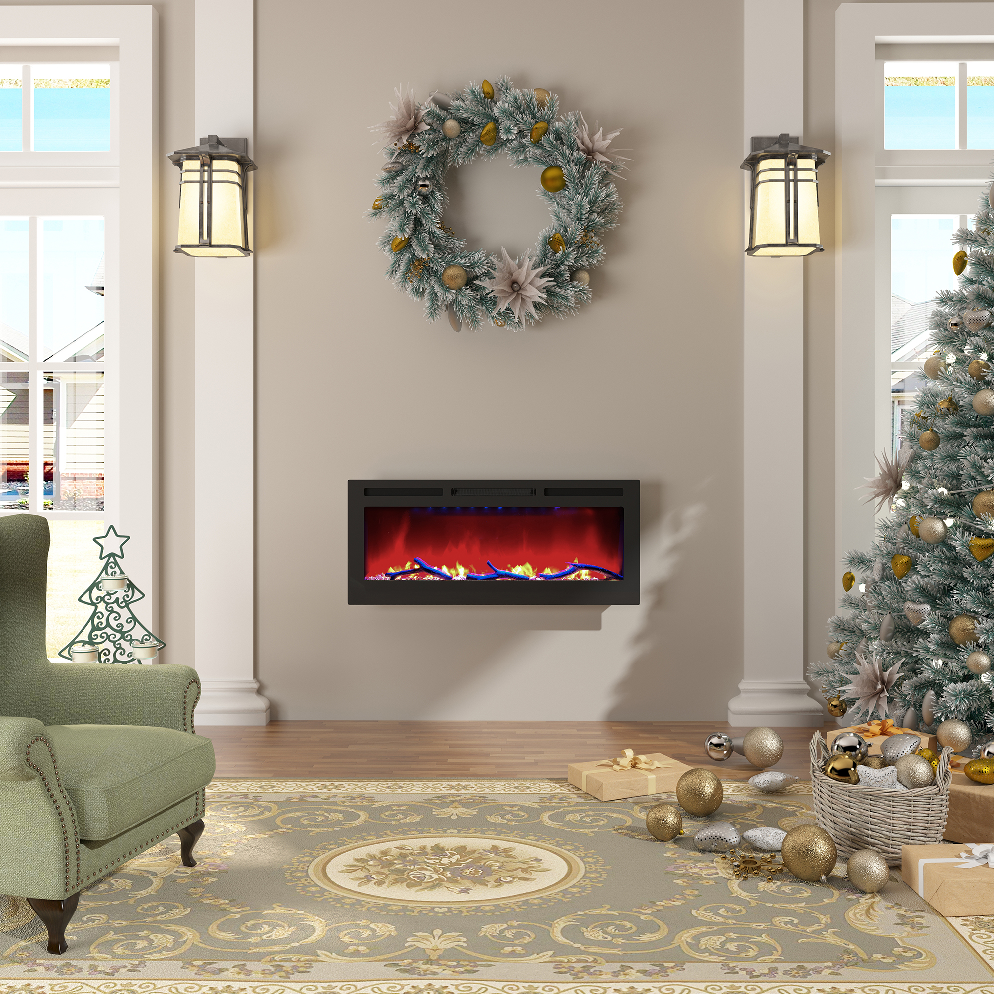 36/42/60/72 in. 4780 BTU Recessed/Wall-mounted Electric Fireplace