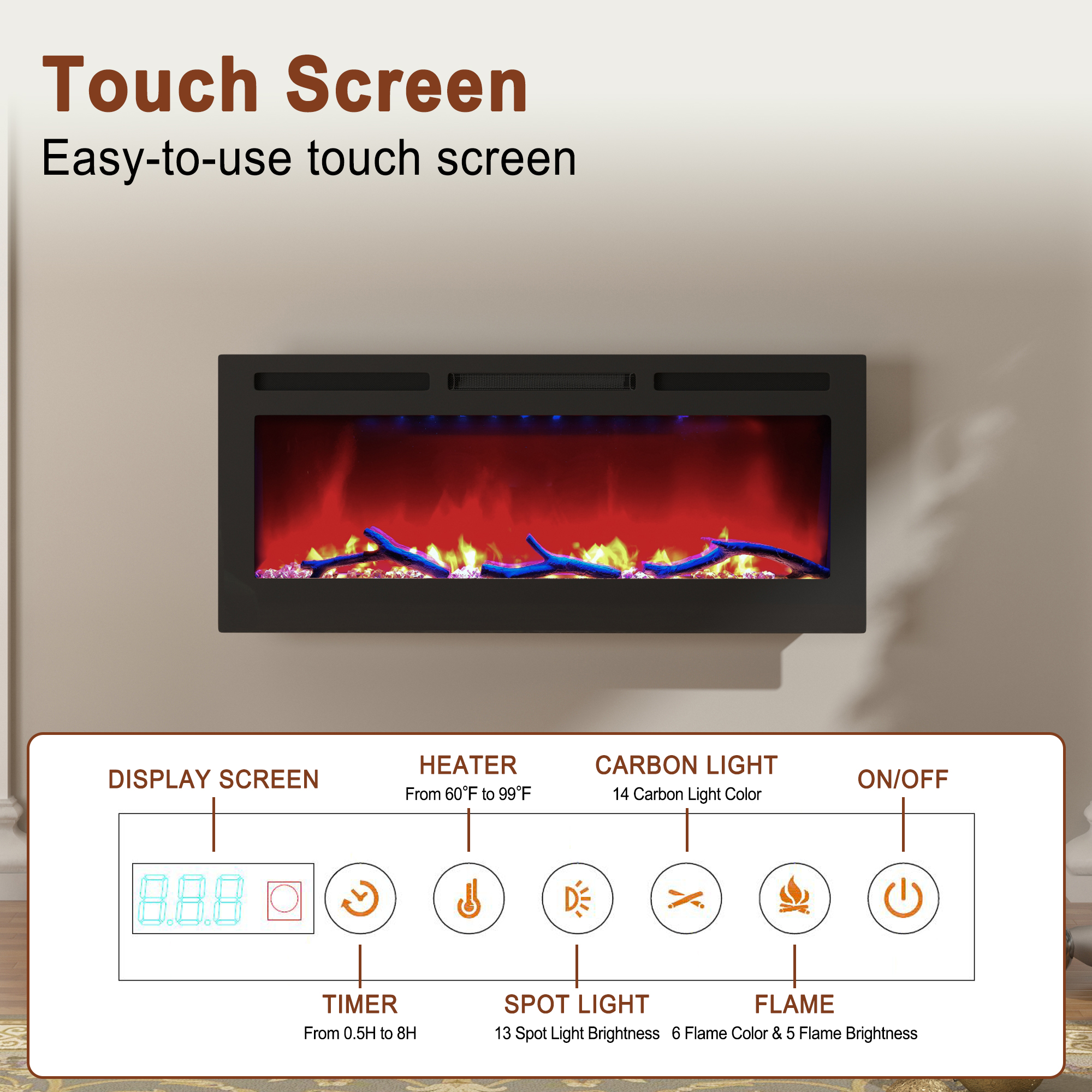 36/42/60/72 in. 4780 BTU Recessed/Wall-mounted Electric Fireplace