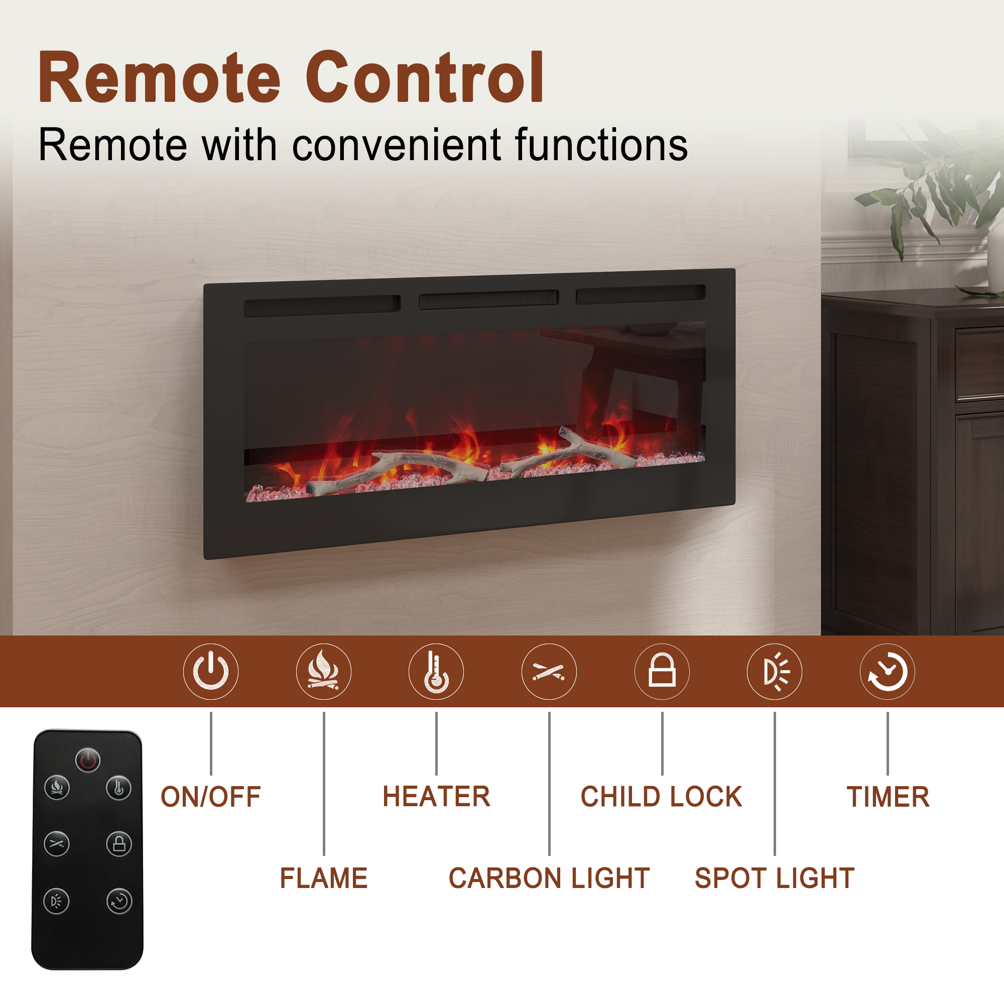 36/42/60/72 in. 4780 BTU Recessed/Wall-mounted Electric Fireplace