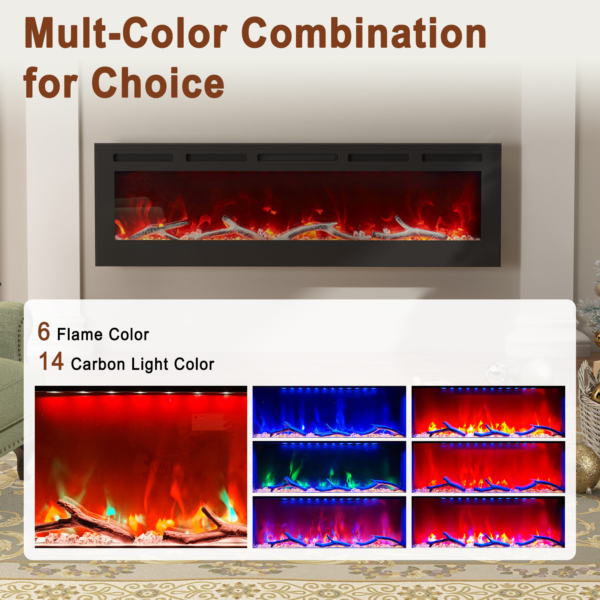 36/42/60/72 in. 4780 BTU Recessed/Wall-mounted Electric Fireplace