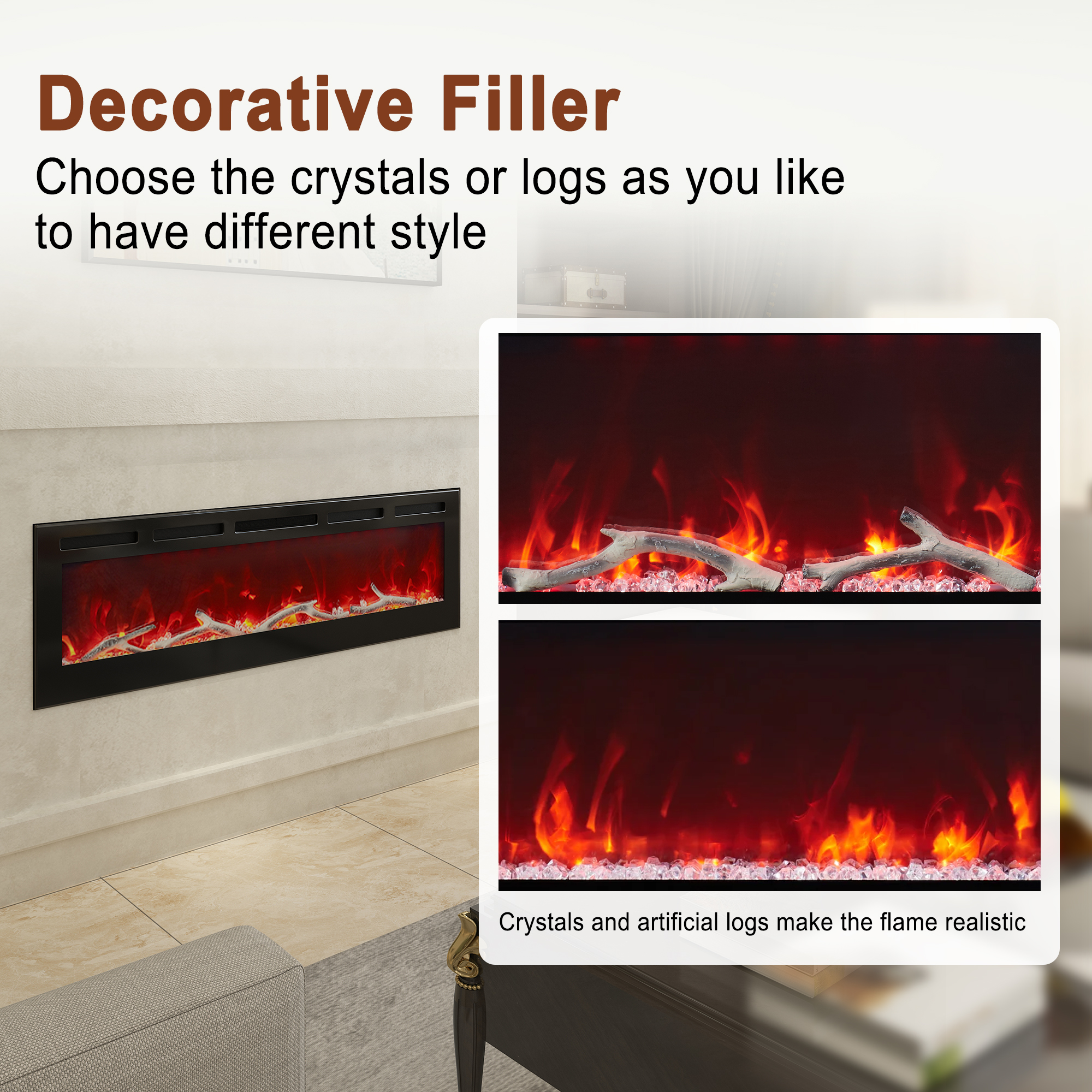 36/42/60/72 in. 4780 BTU Recessed/Wall-mounted Electric Fireplace