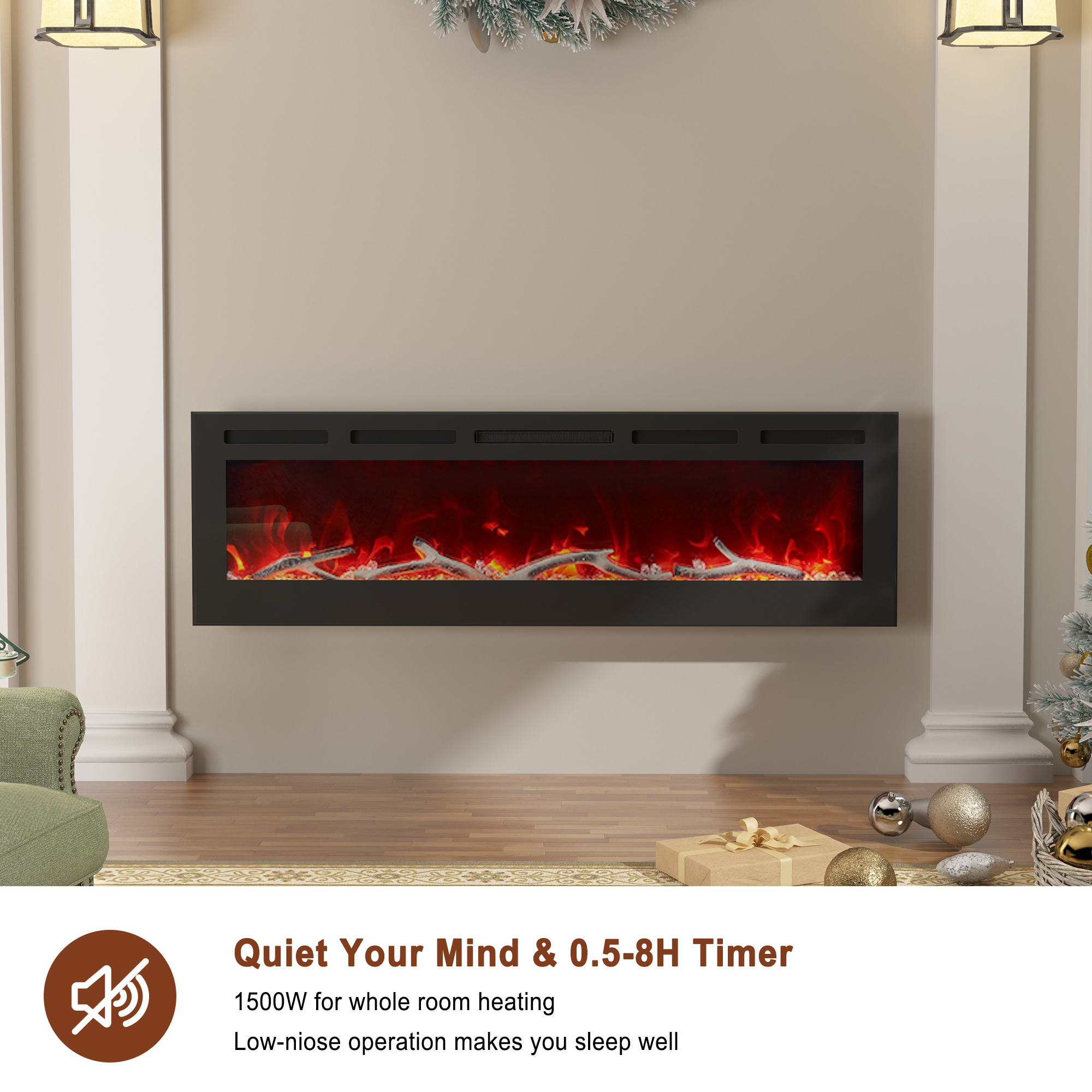 36/42/60/72 in. 4780 BTU Recessed/Wall-mounted Electric Fireplace