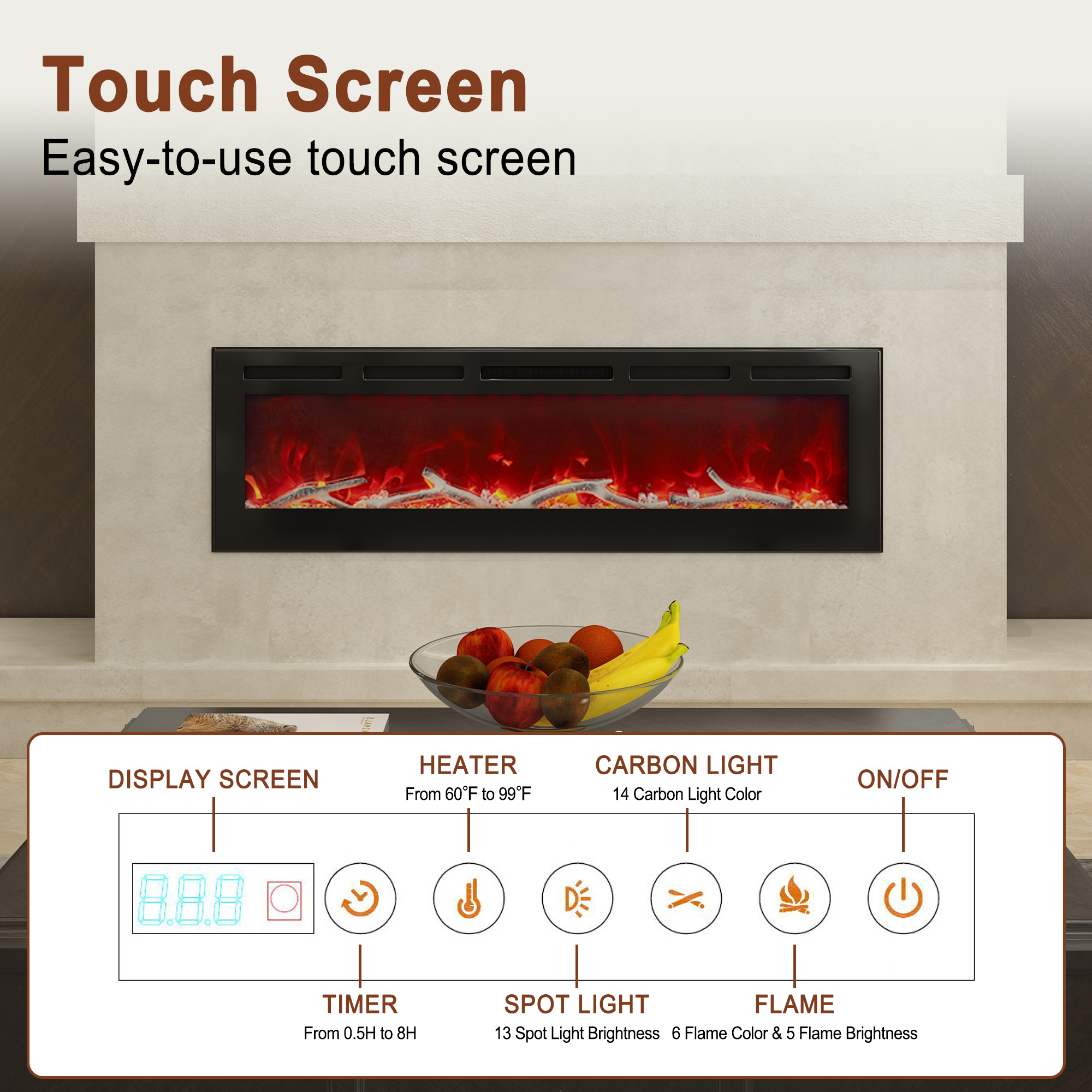 36/42/60/72 in. 4780 BTU Recessed/Wall-mounted Electric Fireplace