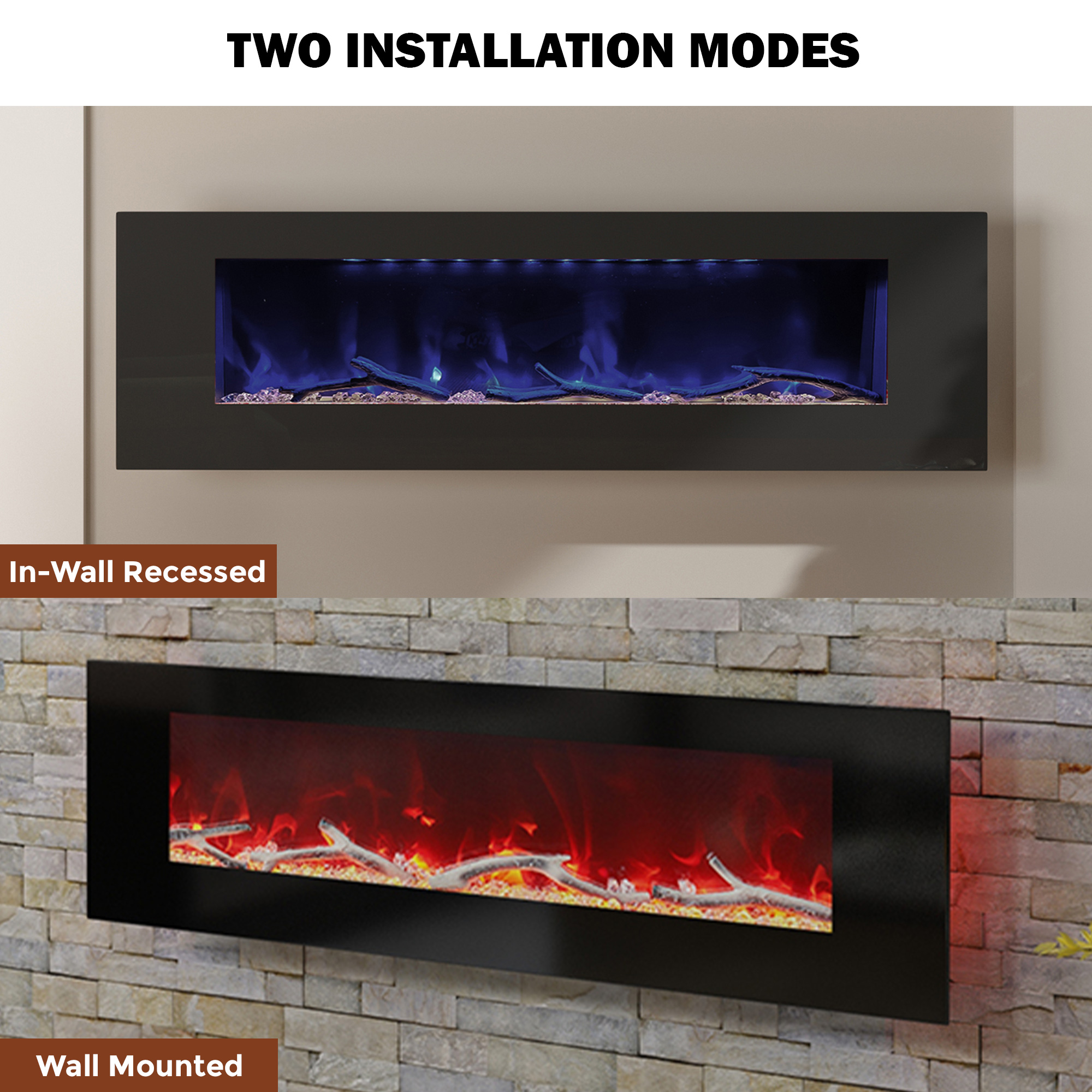 36/42/60/72 in. 4780 BTU Recessed/Wall-mounted Electric Fireplace