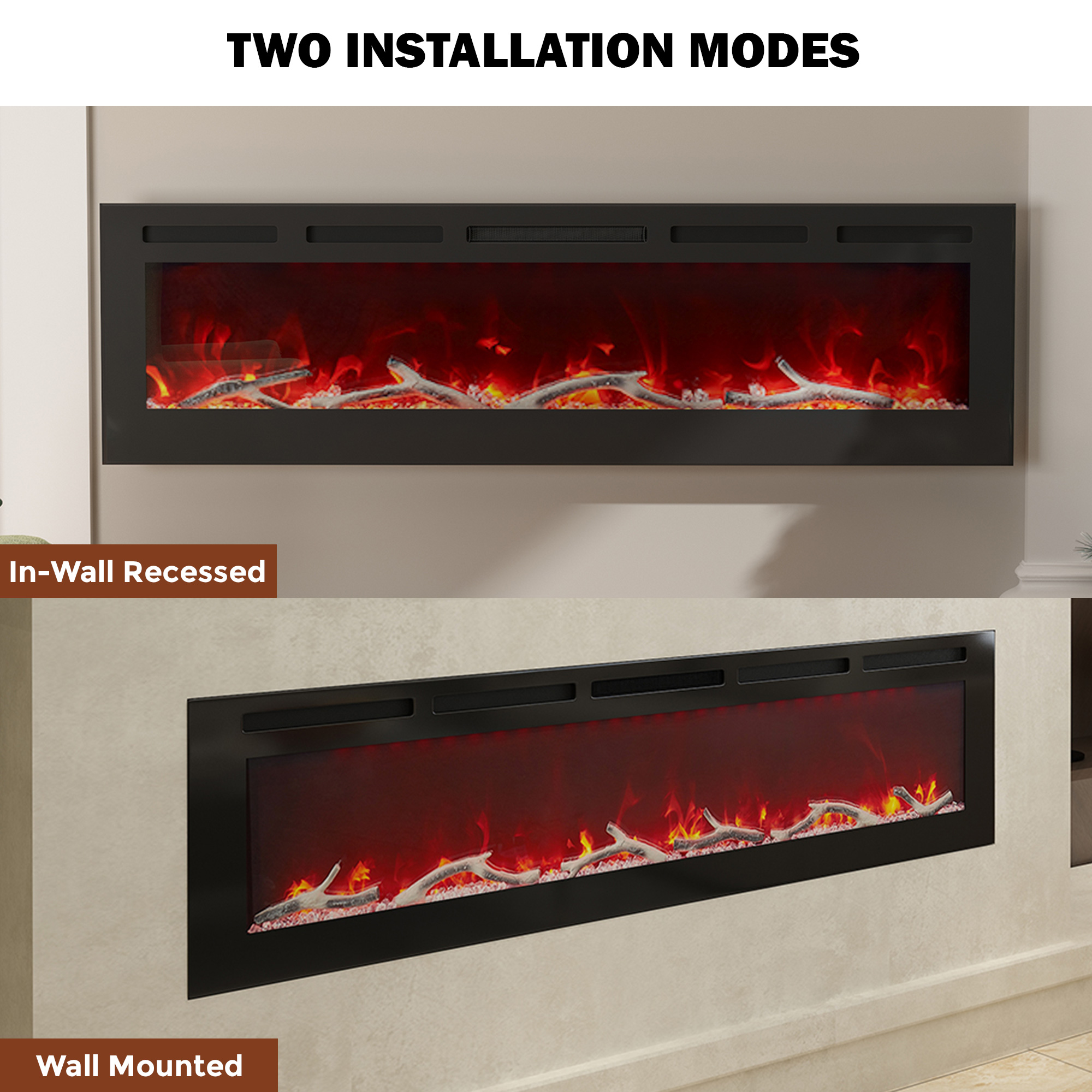 36/42/60/72 in. 4780 BTU Recessed/Wall-mounted Electric Fireplace