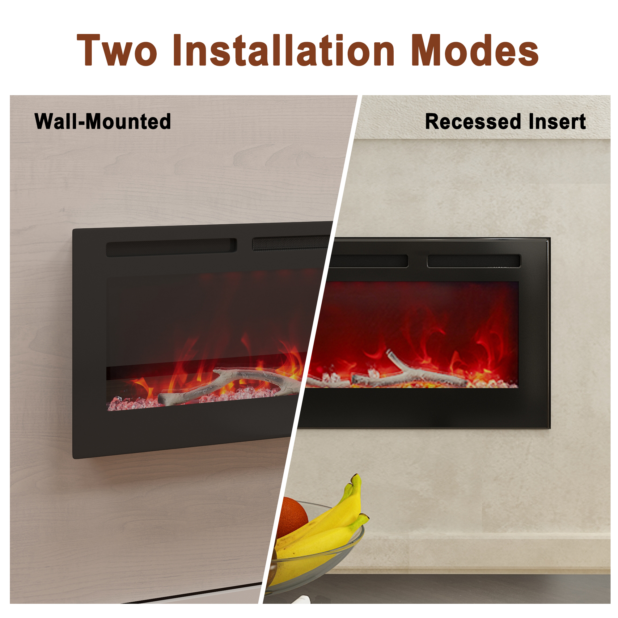 36/42/60/72 in. 4780 BTU Recessed/Wall-mounted Electric Fireplace