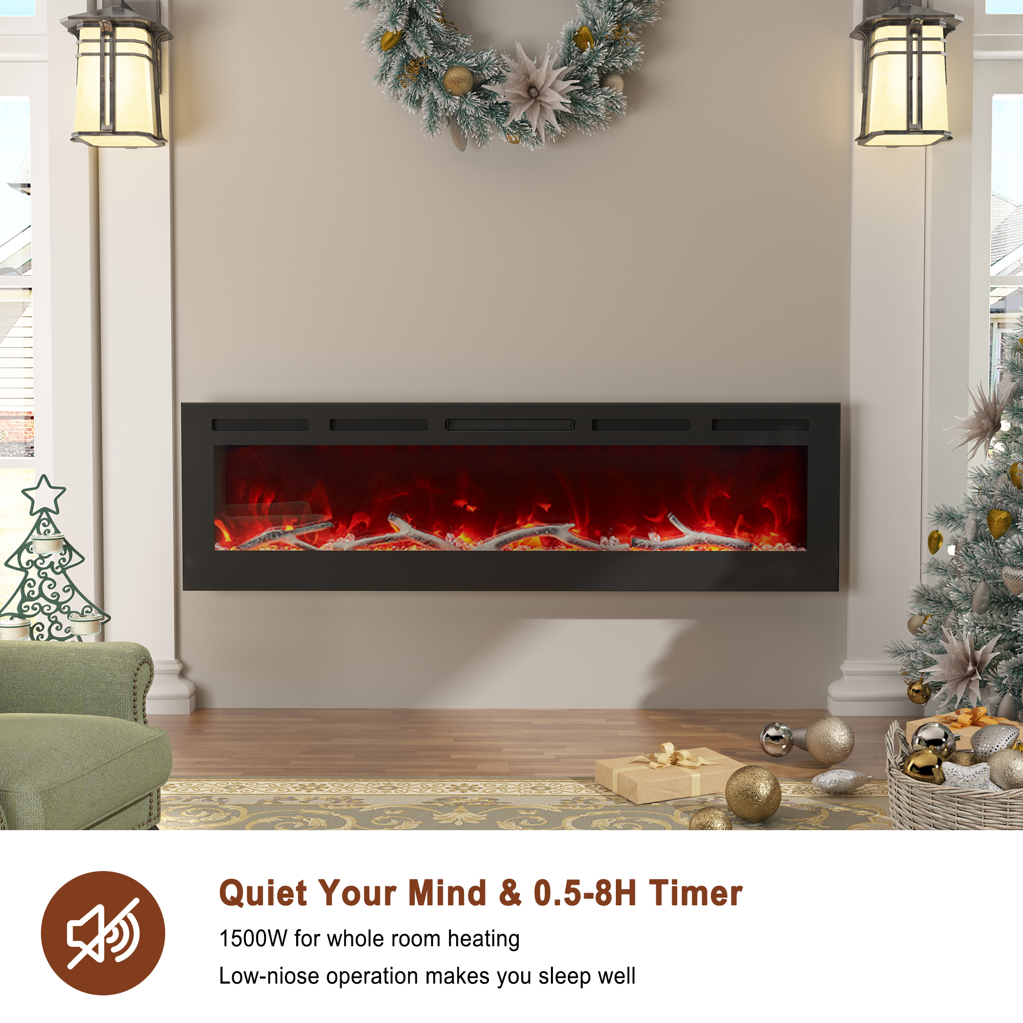 36/42/60/72 in. 4780 BTU Recessed/Wall-mounted Electric Fireplace
