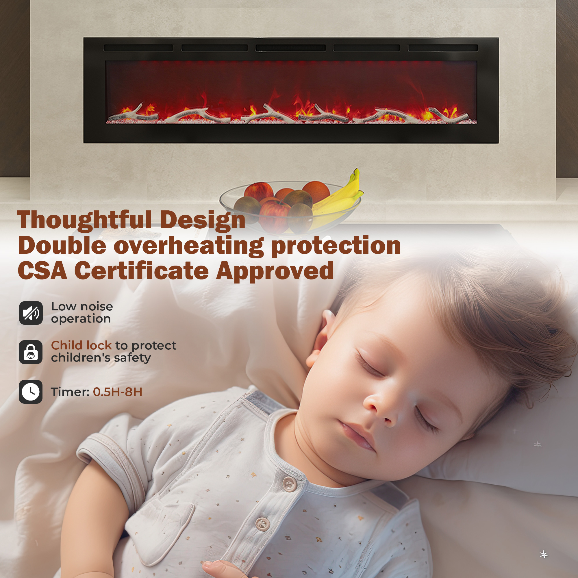 36/42/60/72 in. 4780 BTU Recessed/Wall-mounted Electric Fireplace