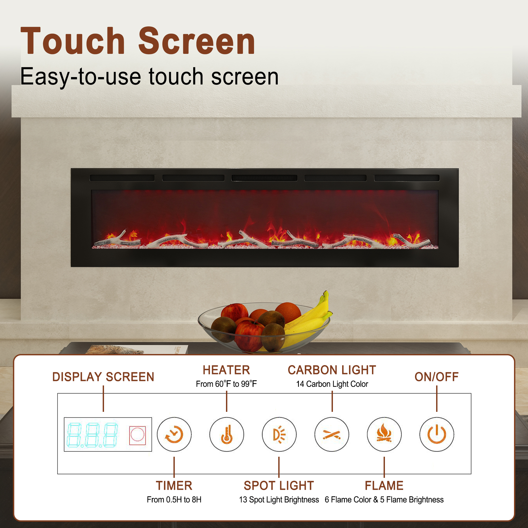 36/42/60/72 in. 4780 BTU Recessed/Wall-mounted Electric Fireplace