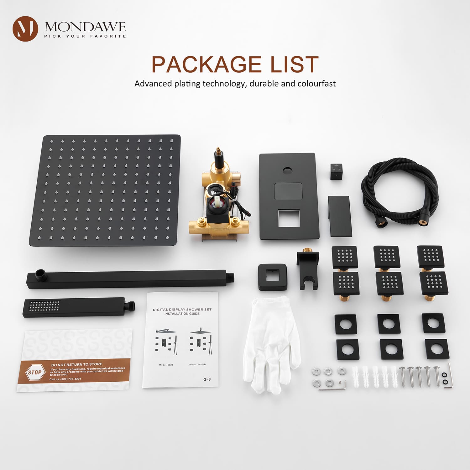 Wall Mount Pressure Balanced Rain Shower Head System with Body Sprayers Handheld Shower and Digital Display