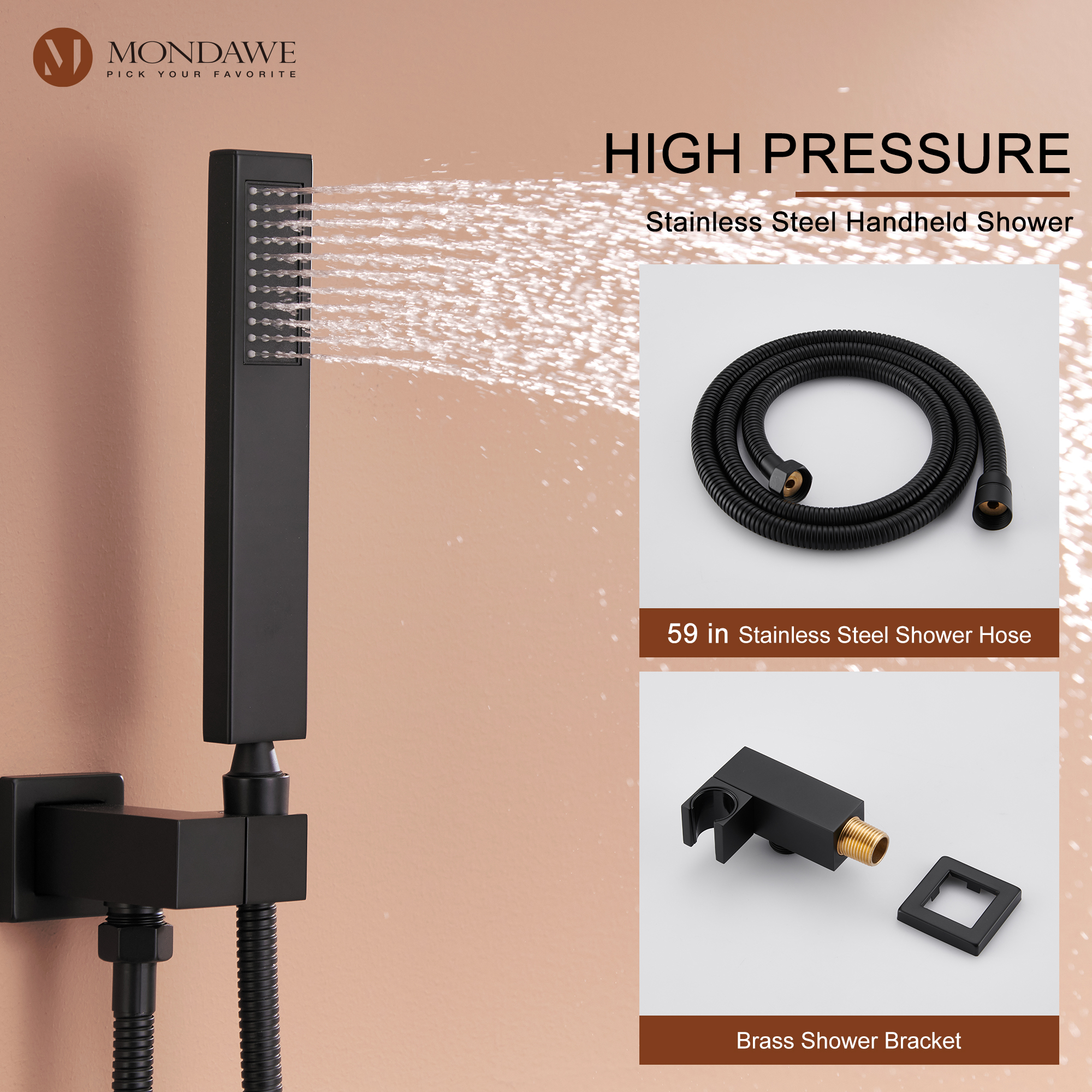 Luxury 3-Spray Patterns Thermostatic 12 in. Wall Mount Rainfall Dual Shower Heads with 6-Body Spray-Mondawe