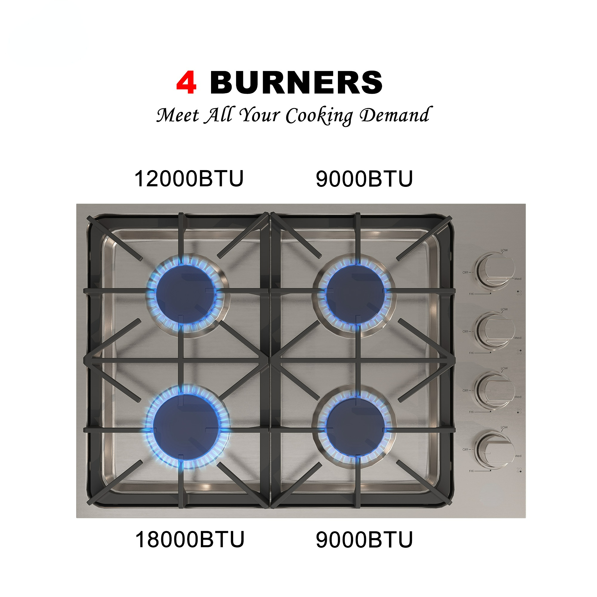 Built-in 30 in. Gas Cooktop in Stainless Steel with 4 Burners and LP Conversion Kit, CSA Certified