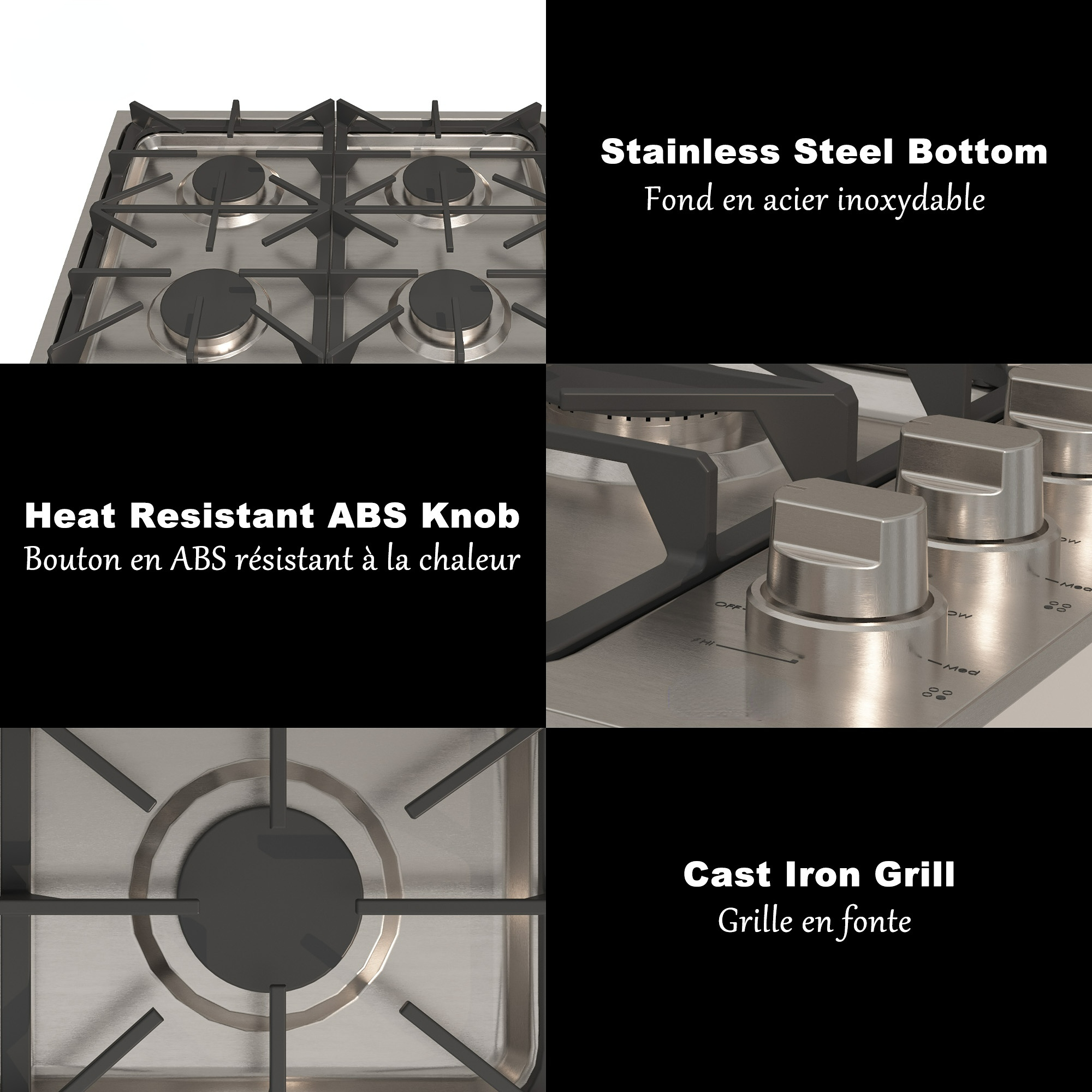 Built-in 30 in. Gas Cooktop in Stainless Steel with 4 Burners and LP Conversion Kit, CSA Certified