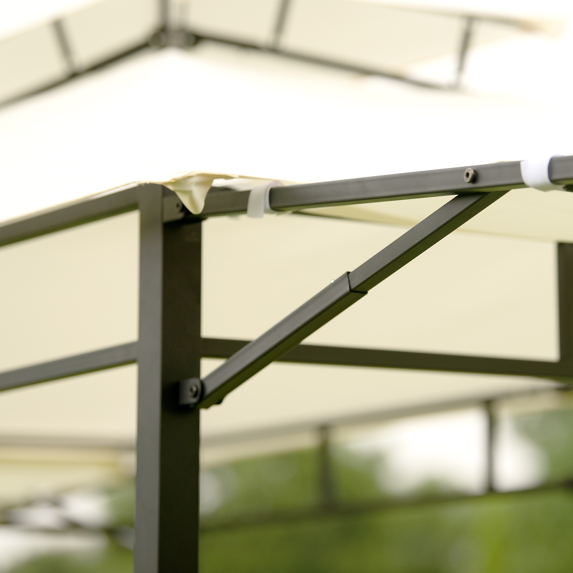 Mondawe 12Ft.Lx4.3Ft.W Iron Double Tiered Backyard Patio BBQ Grill Gazebo with Bar Counters Beige-Mondawe