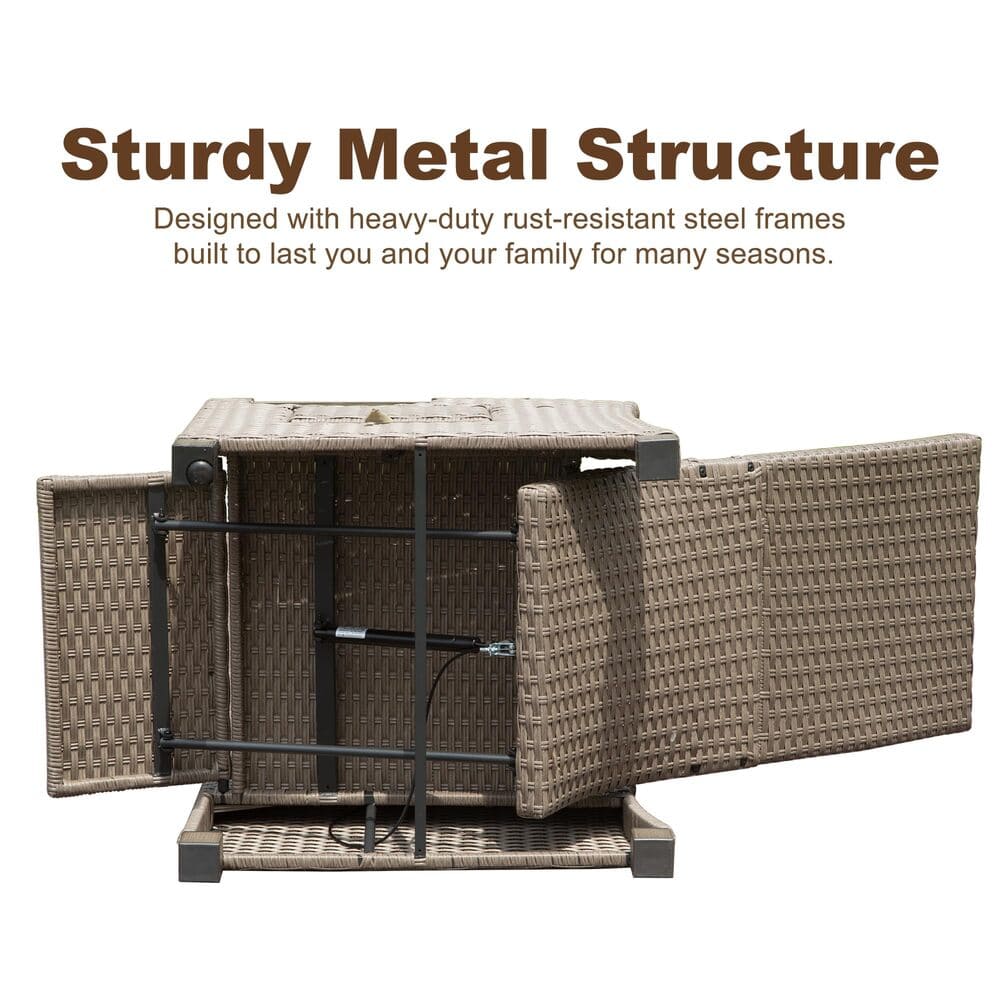Outdoor Recliner Chair, Patio Recliner with Hand-Woven Wicker, Flip Table Push Back, Adjustable Angle, Thickness Cushions