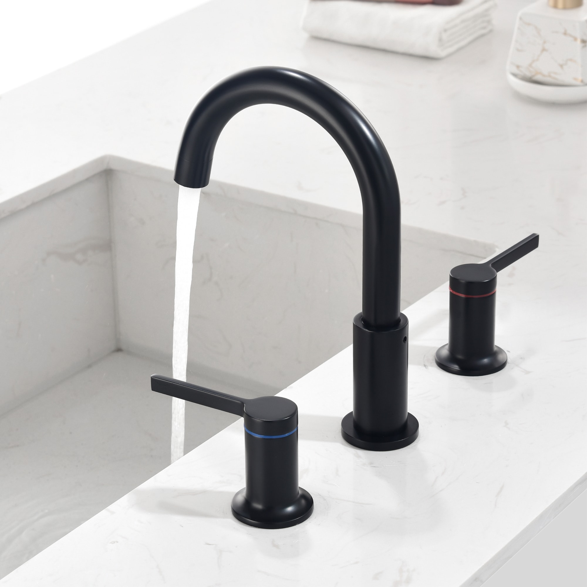 Mondawe Double Handle 8 Inch Brass 3 Hole Widespread Bathroom Sink Faucet in Black/Gold/Nickel-Mondawe