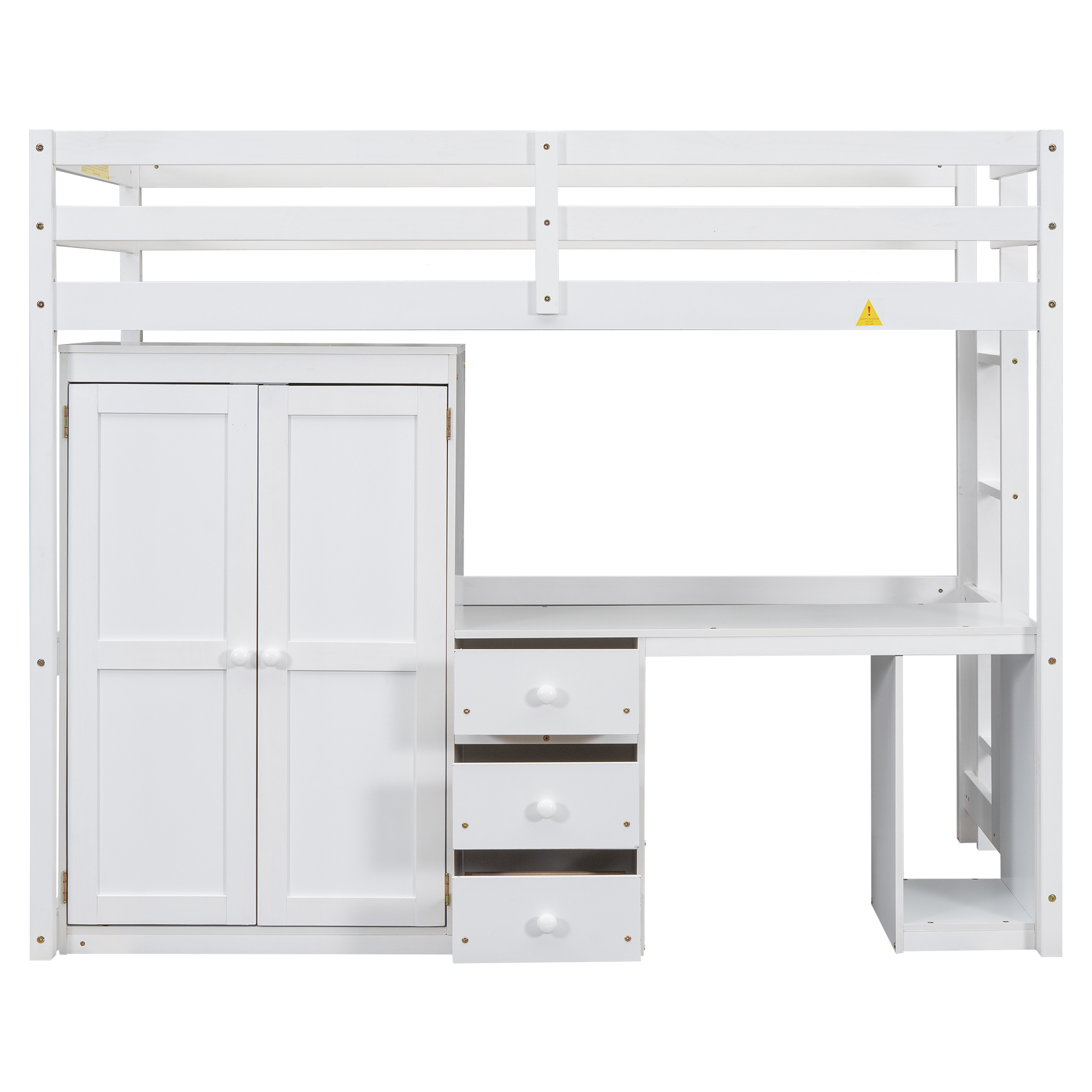Full/Twin Size Loft Bed with Wardrobe, Desk and Storage Drawers, Gray/White