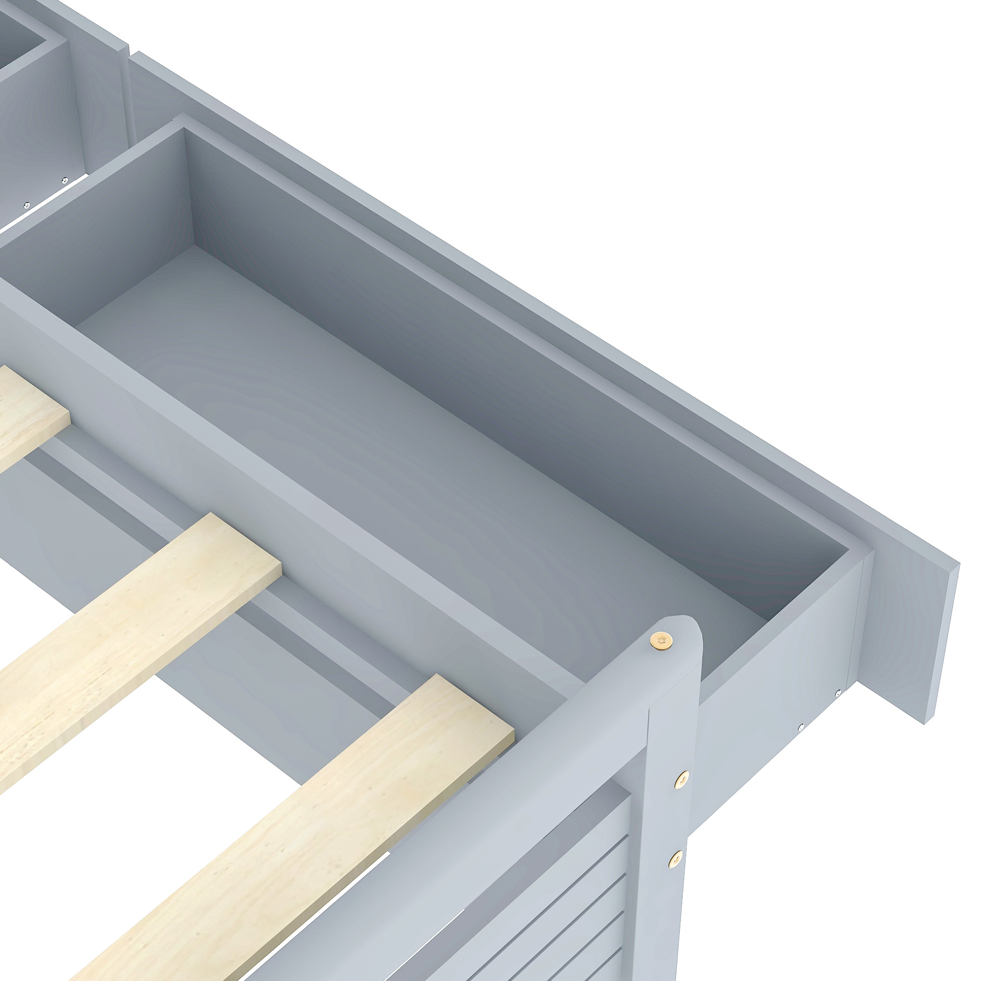 Full Size Wooden Platform Bed with 2 Storage Drawers and 2 bedside tables, Gray 