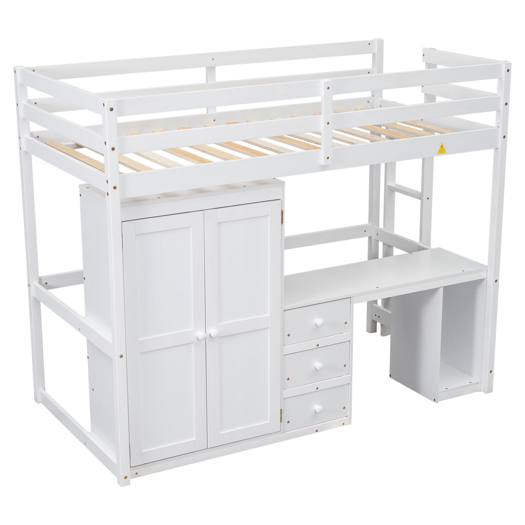 Full/Twin Size Loft Bed with Wardrobe, Desk and Storage Drawers, Gray/White