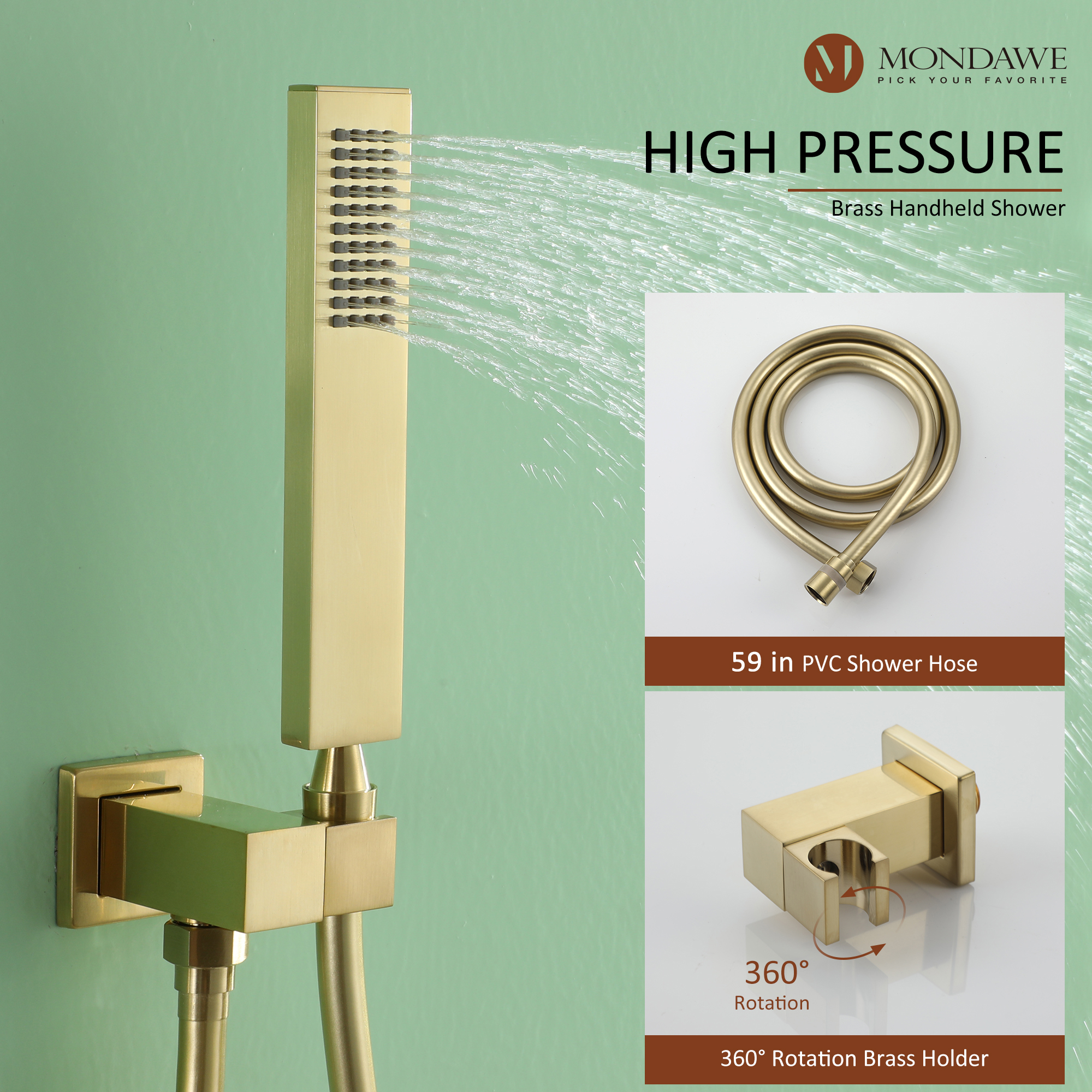 Mondawe 10 Inch Square Bathroom Shower Set(black, chrome, gold, nickel,  gun black)-Mondawe