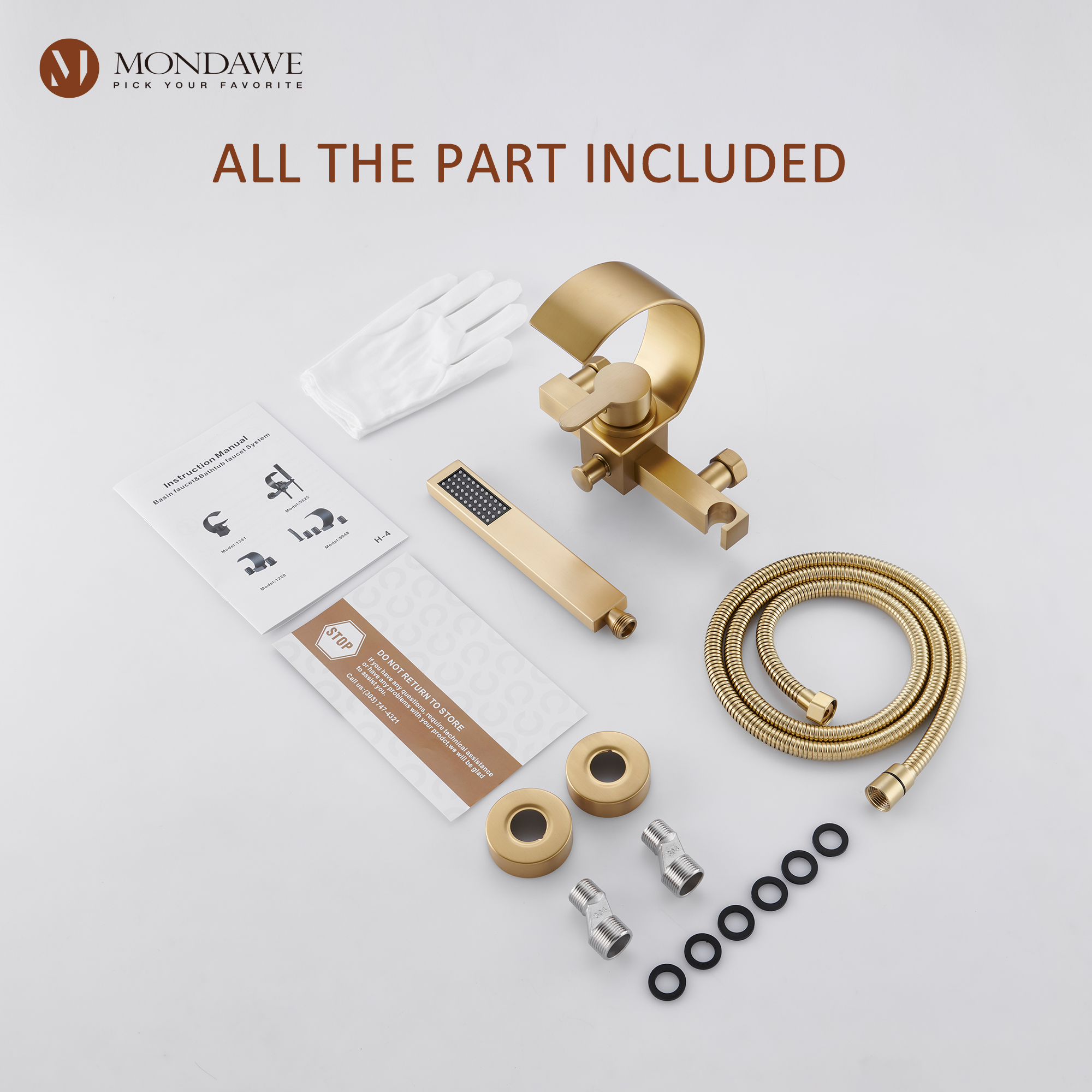 bg-Mondawe Single Handle Shower Tub Kit with Waterfall Tub Spout and Handheld Shower Faucet, Wall Mounted-Mondawe