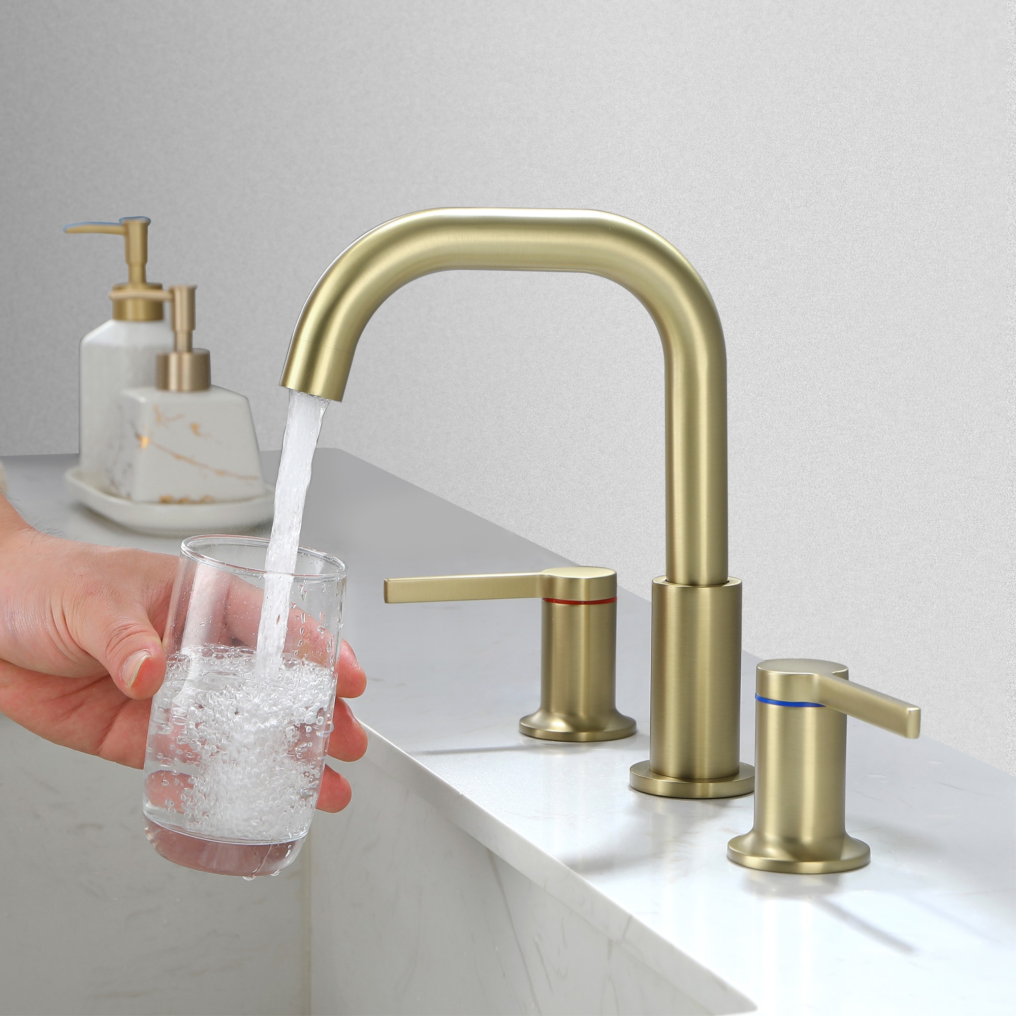 Mondawe Double Handle 8 Inch Brass 3 Hole Widespread Bathroom Sink Faucet-Mondawe