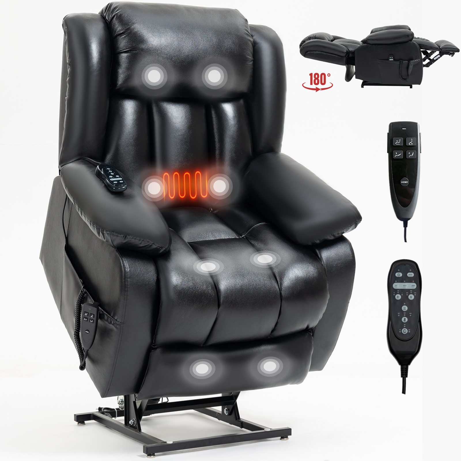Dual Motor Infinite Position Up to 350 LBS Electric Medium size Brown/Gray/Black/Antique Brown Power Lift Recliner Chair with 8-Point Vibration Massage and Lumbar Heating