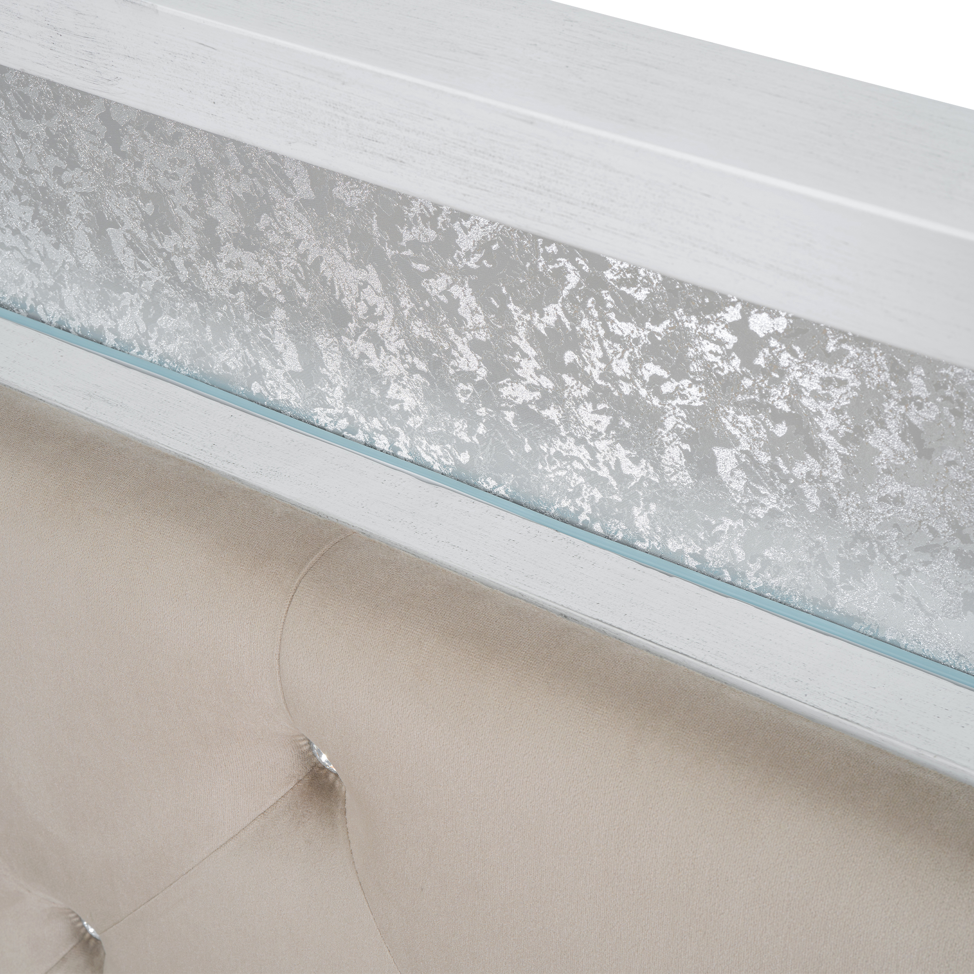 Wood Queen/Full Size Platform Bed with Upholstered Headboard and LED and 2 Drawers, Antique White 