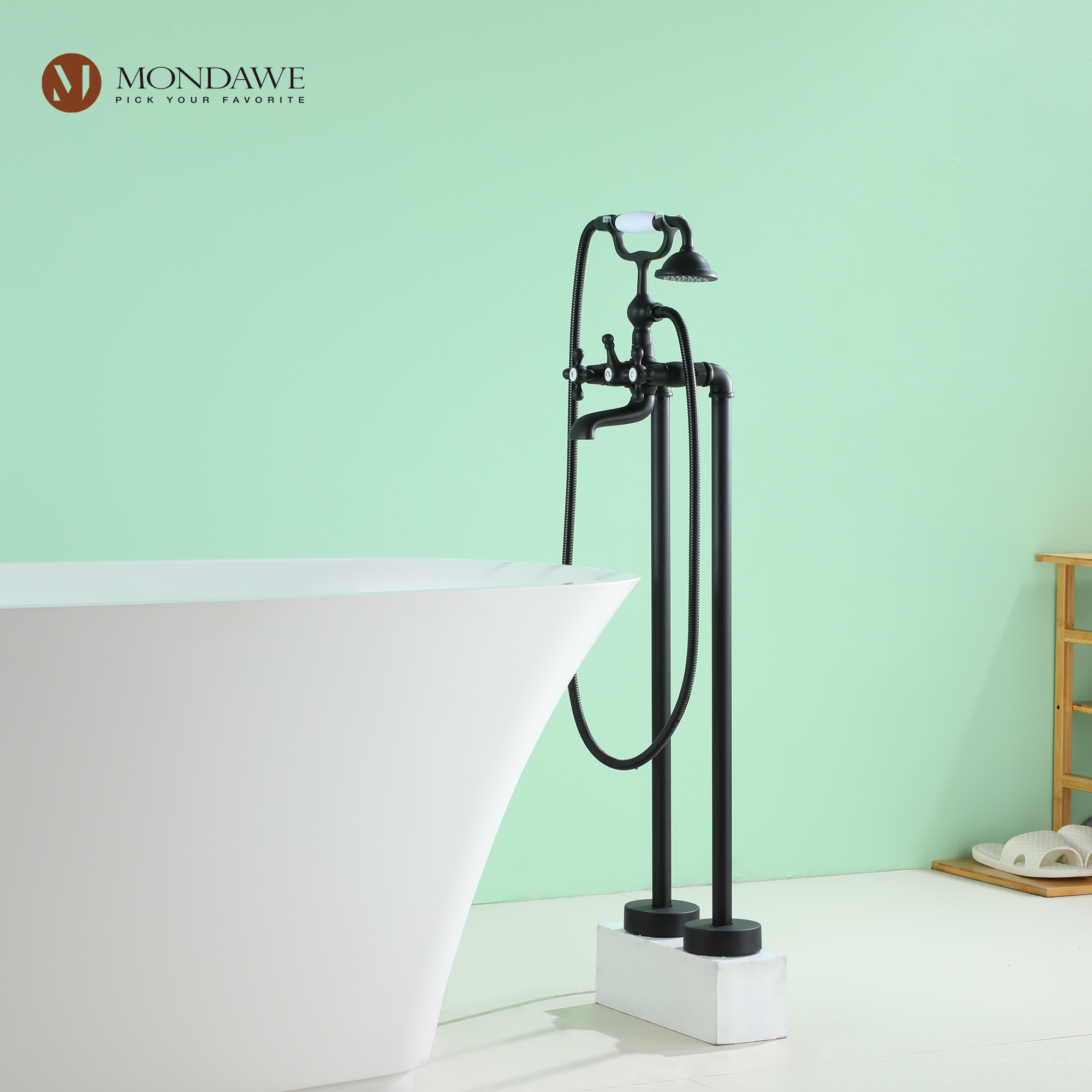 Mondawe 3-Handle Traditional Freestanding Bathtub Faucet(Matte Black)-Mondawe