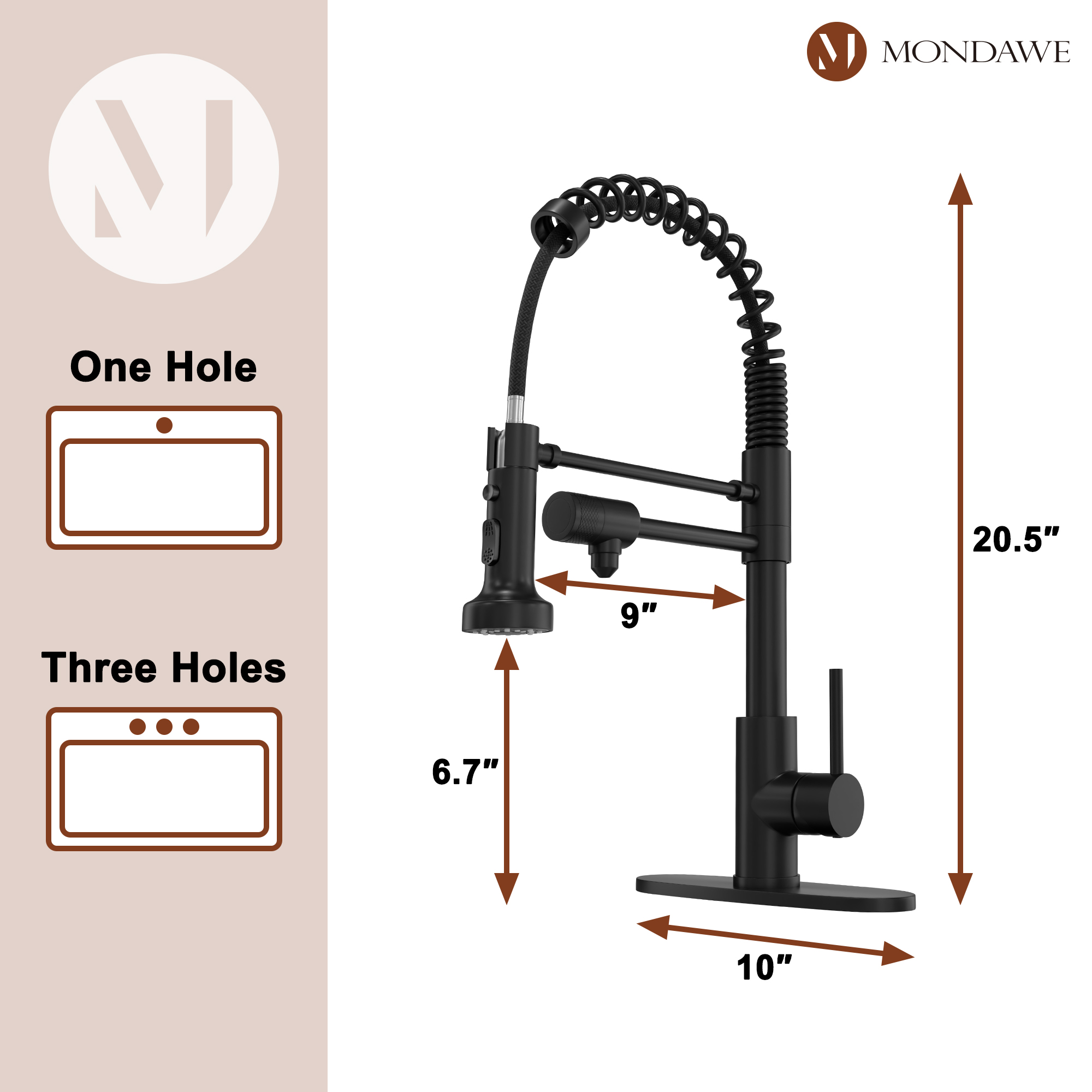 Mondawe 1.8 gpm Lead-Free Copper Brass Single Handle Pull Down Kitchen Faucet for Bar Laundry Kitchen Sink-Mondawe