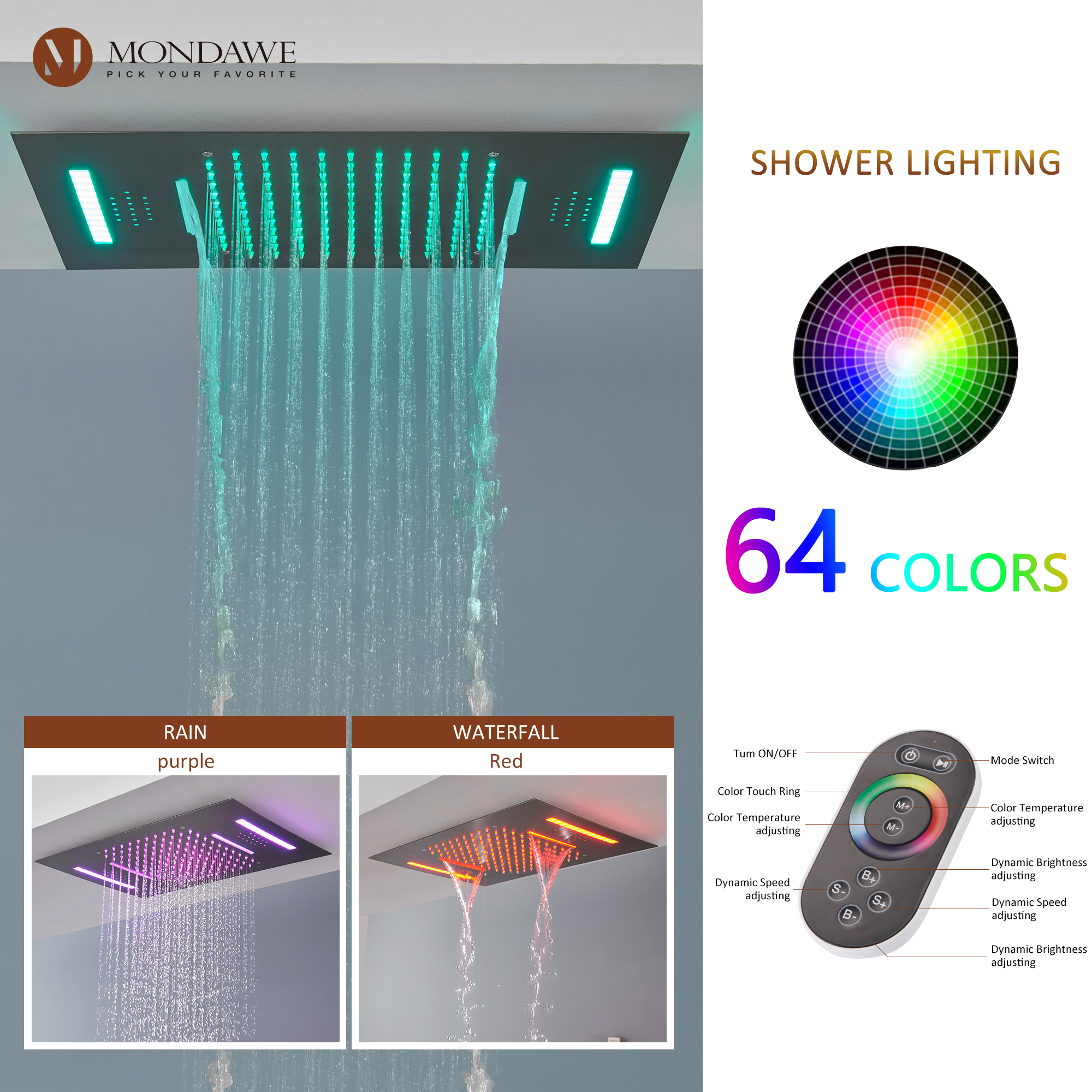 Mondawe Luxury 4-Way Thermostatic Shower System with LED and Music Player-Mondawe