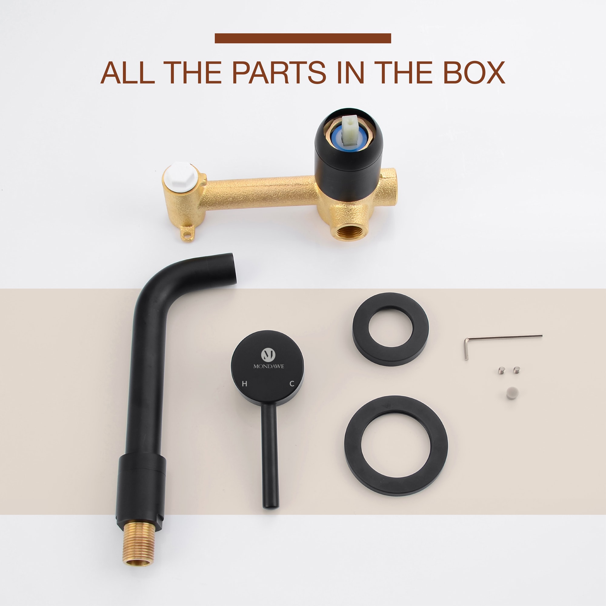 Mondawe Wall Mount Bathroom Sink Faucet Single Handle in Black/Gold-Mondawe