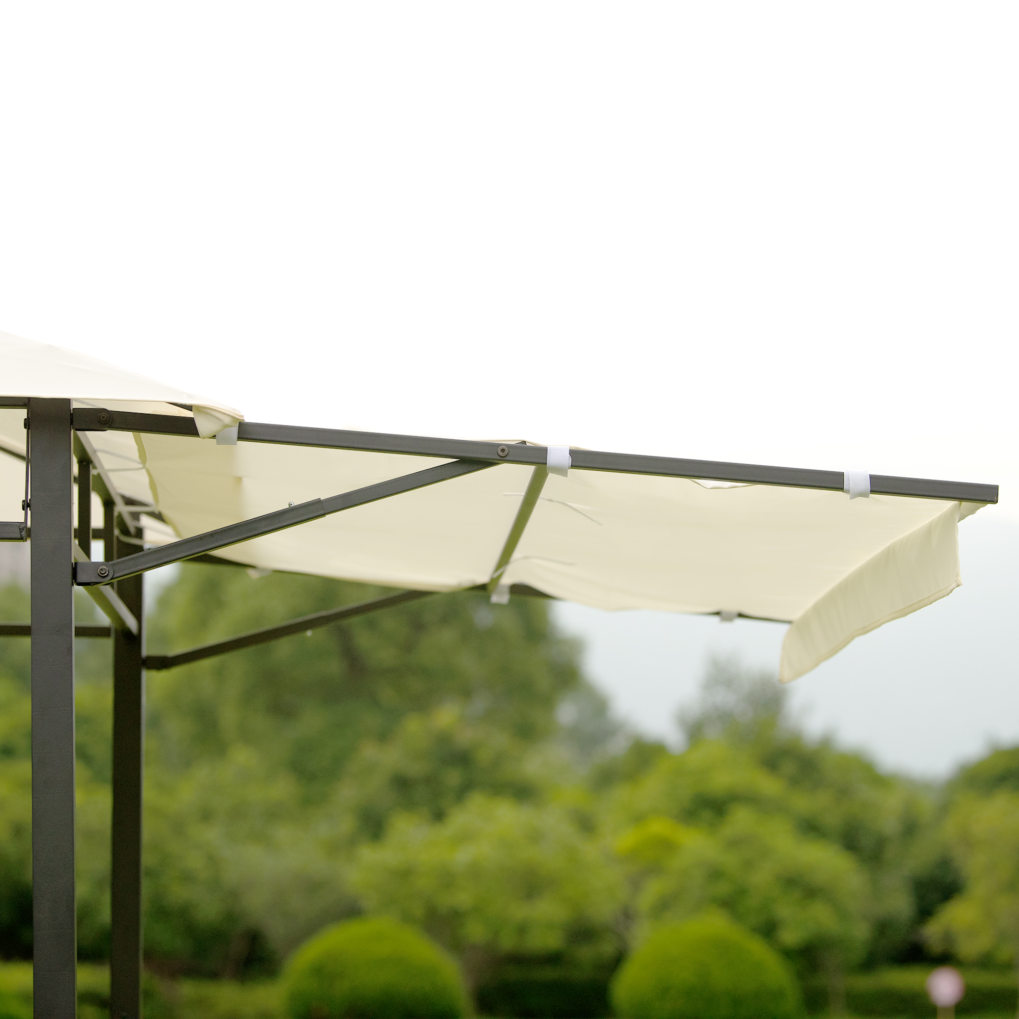 Mondawe 12Ft.Lx4.3Ft.W Iron Double Tiered Backyard Patio BBQ Grill Gazebo with Bar Counters Beige-Mondawe