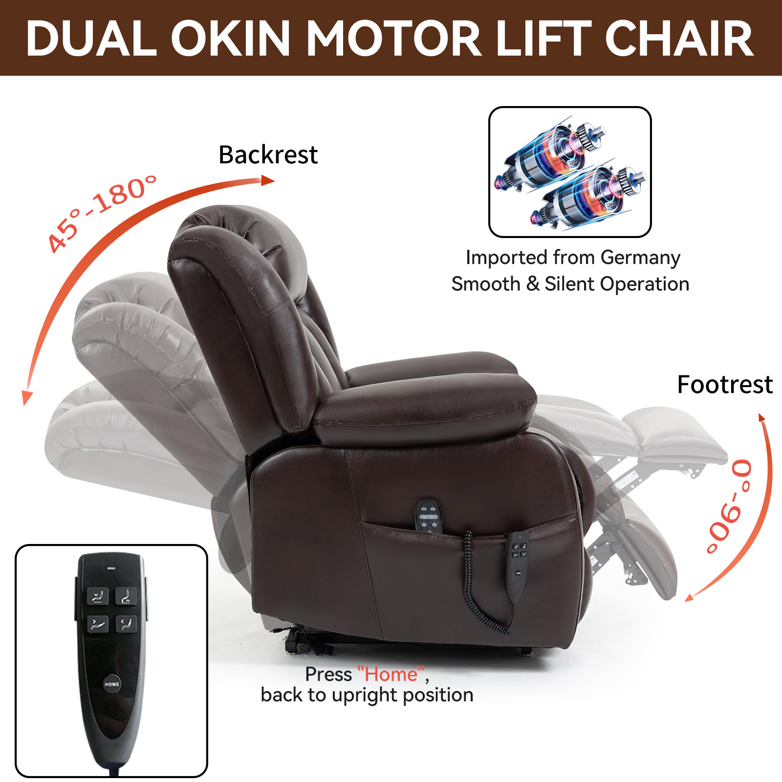 Dual Motor Infinite Position Up to 350 LBS Electric Medium size Brown/Gray/Black/Antique Brown Power Lift Recliner Chair with 8-Point Vibration Massage and Lumbar Heating