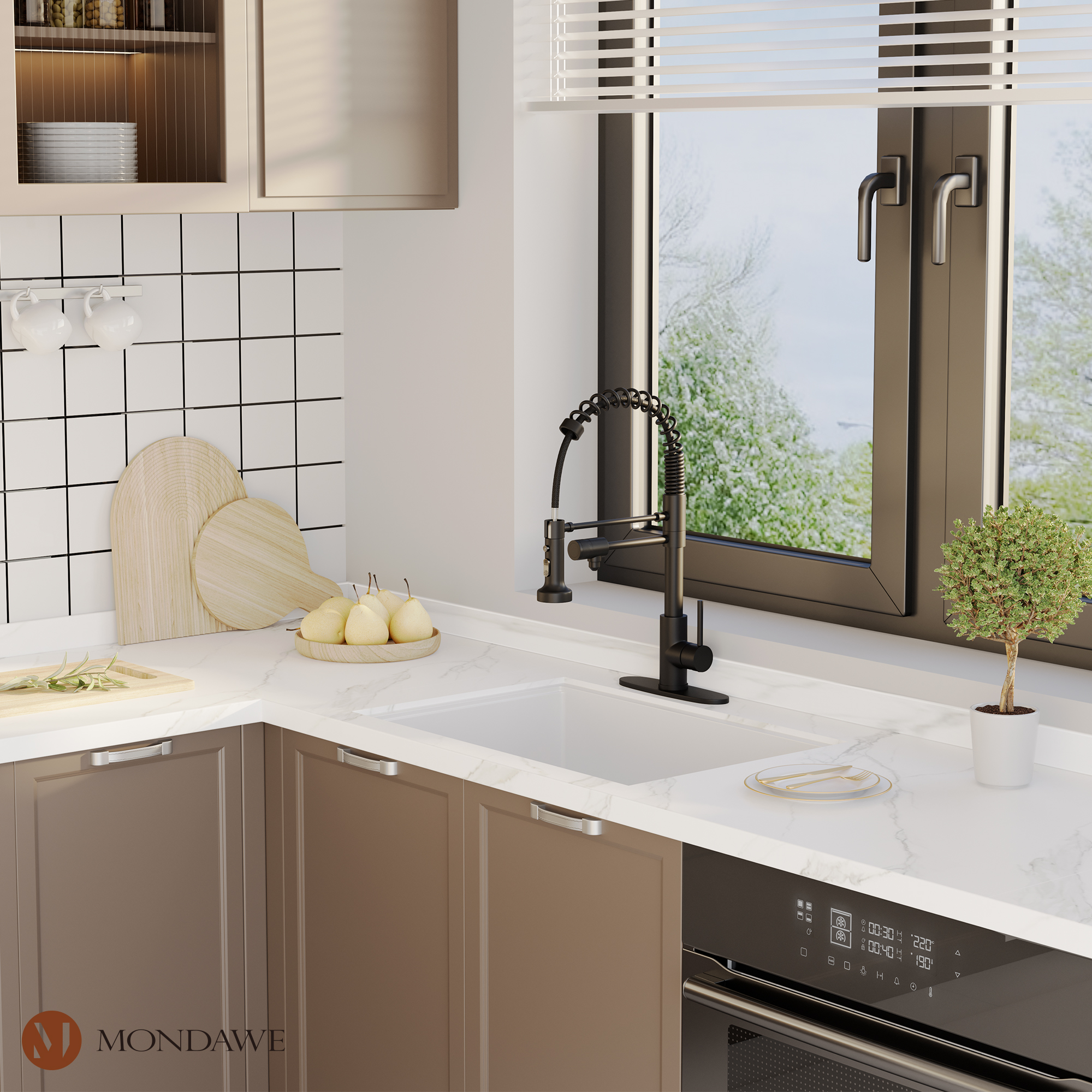 Mondawe 1.8 gpm Lead-Free Copper Brass Single Handle Pull Down Kitchen Faucet for Bar Laundry Kitchen Sink-Mondawe