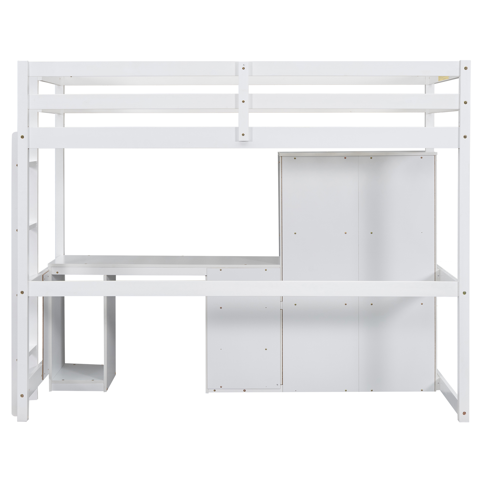 Full/Twin Size Loft Bed with Wardrobe, Desk and Storage Drawers, Gray/White