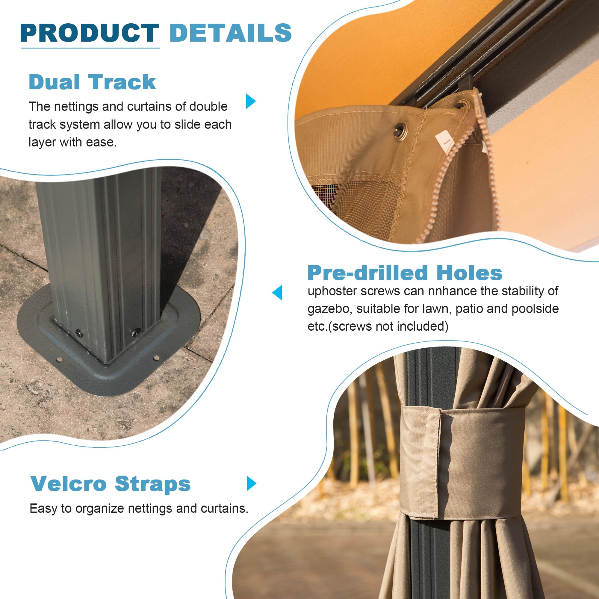 Outdoor Gazebo with Double Roofs, Privacy Curtains, Mosquito Nettings, Heavy Duty Metal Frame Party Tent Canopy for Patio, Backyard, Deck, Lawn