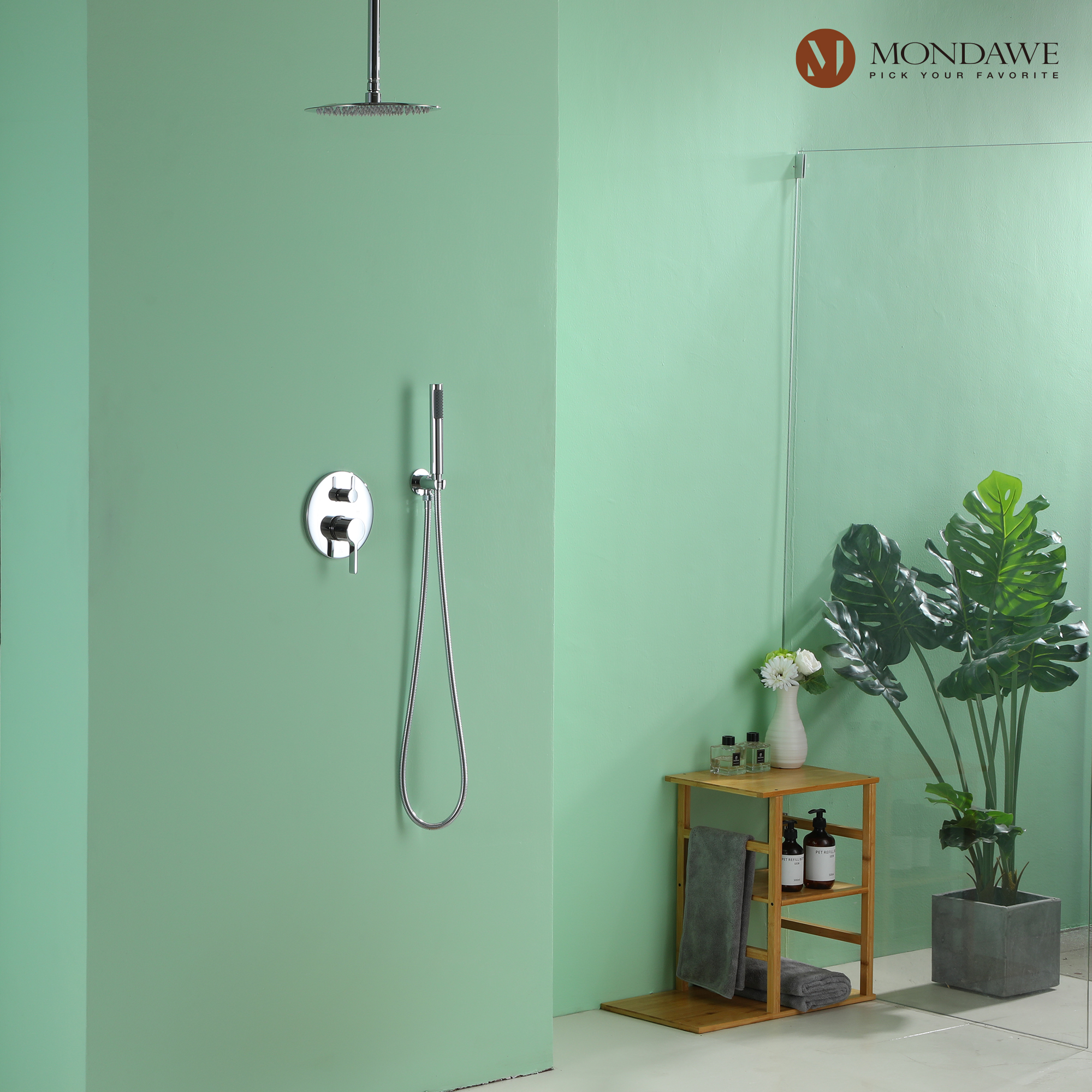 Mondawe 10 Inch Round Bathroom Shower Set in Nickel/Chrome/Black/Gold/Gun Black-Mondawe