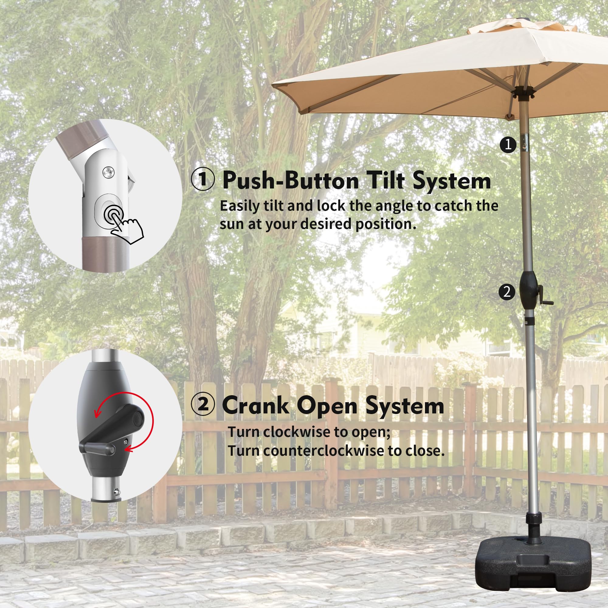 7.5FT Patio Umbrella, Outdoor Table Umbrella with Push Button Tilt and Crank, UV Protection Waterproof Market Sun Umbrella with 8 Sturdy Ribs for Garden, Deck, Backyard, Pool (Beige/Brick red/Navy Blue/Gray)
