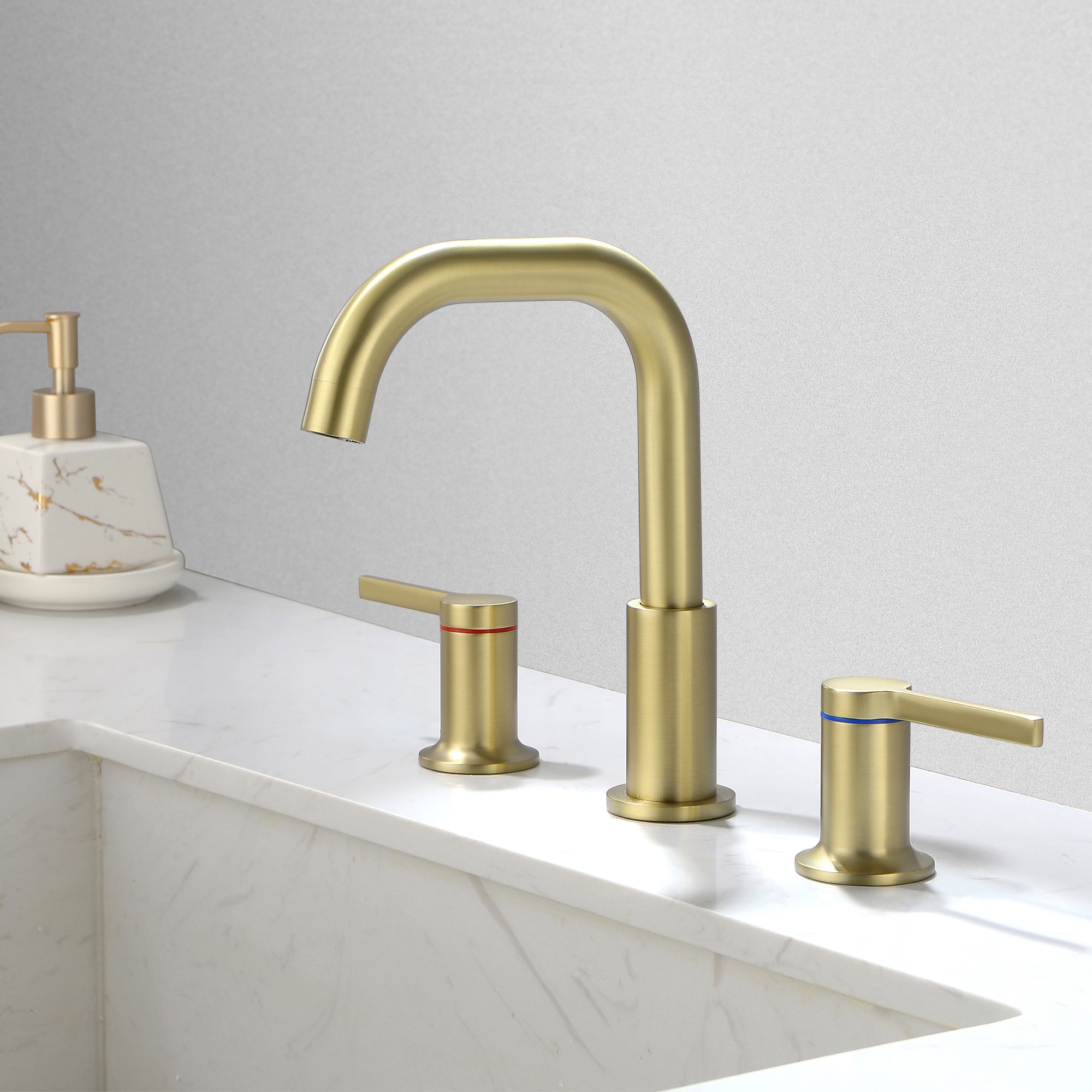 Mondawe Double Handle 8 Inch Brass 3 Hole Widespread Bathroom Sink Faucet-Mondawe