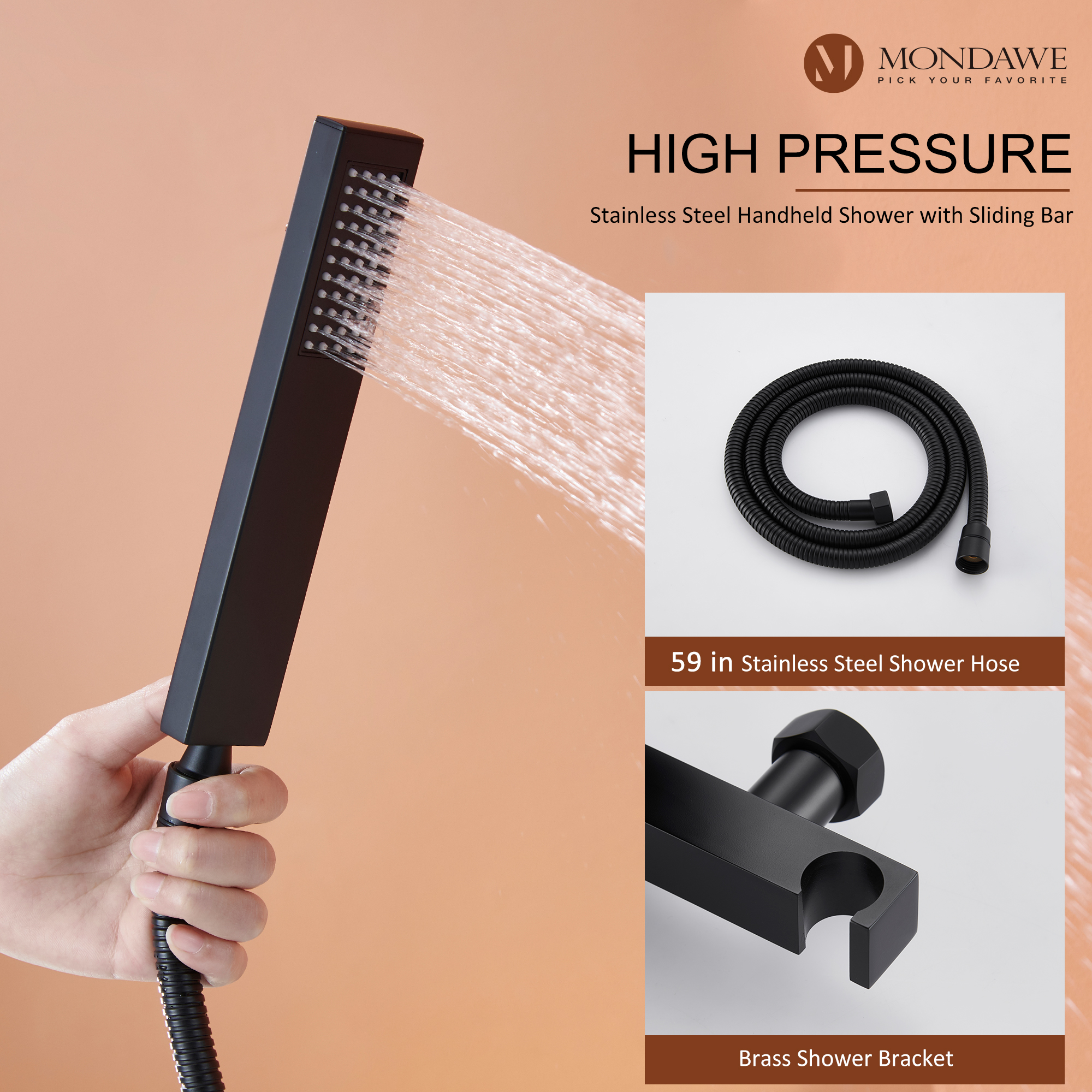 Mondawe Single Handle Shower Tub Kit with Waterfall Tub Spout and Handheld Shower Faucet, Wall Mounted-Mondawe